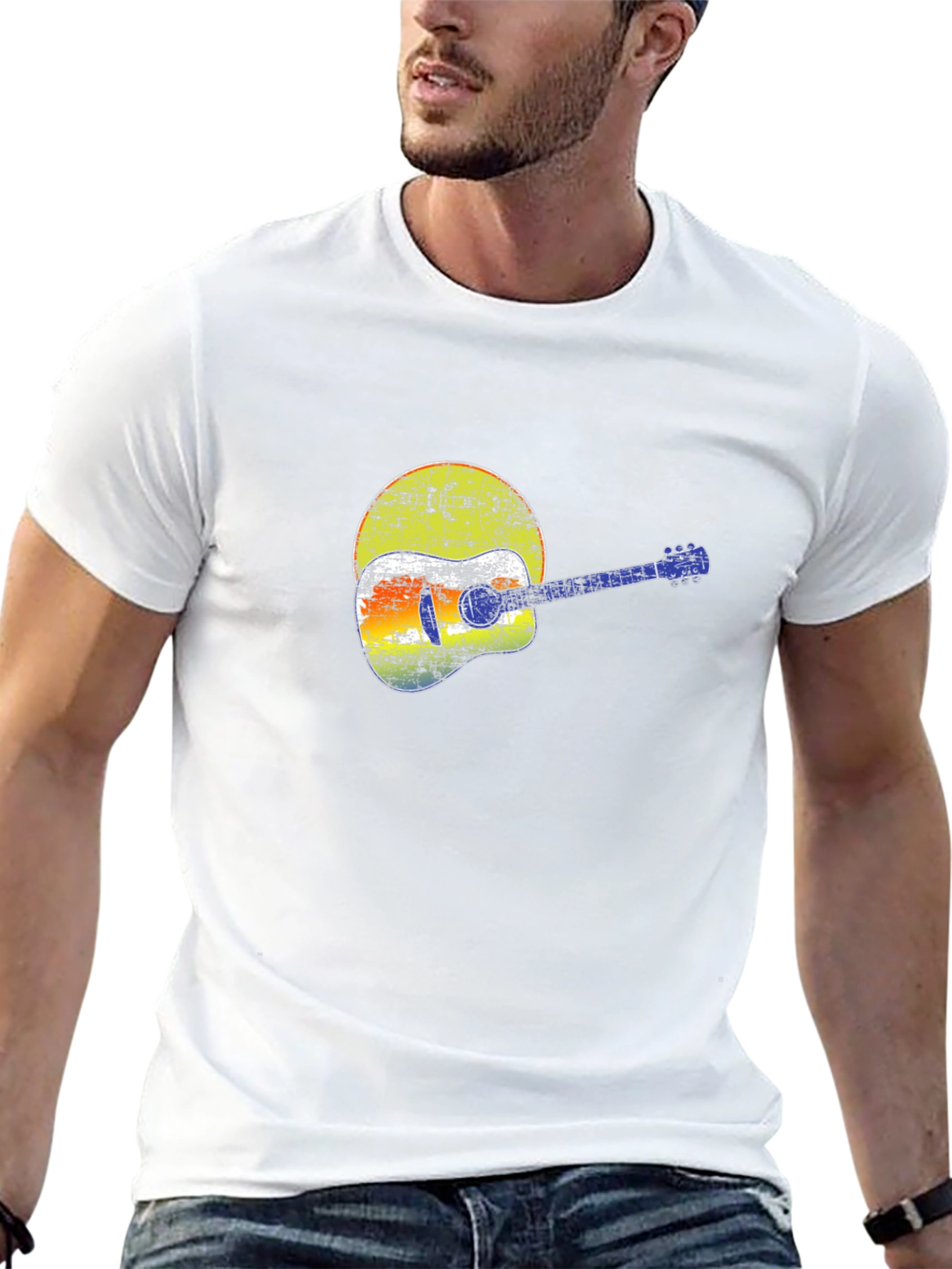 Retro Guitar Graphic T-Shirt - Black