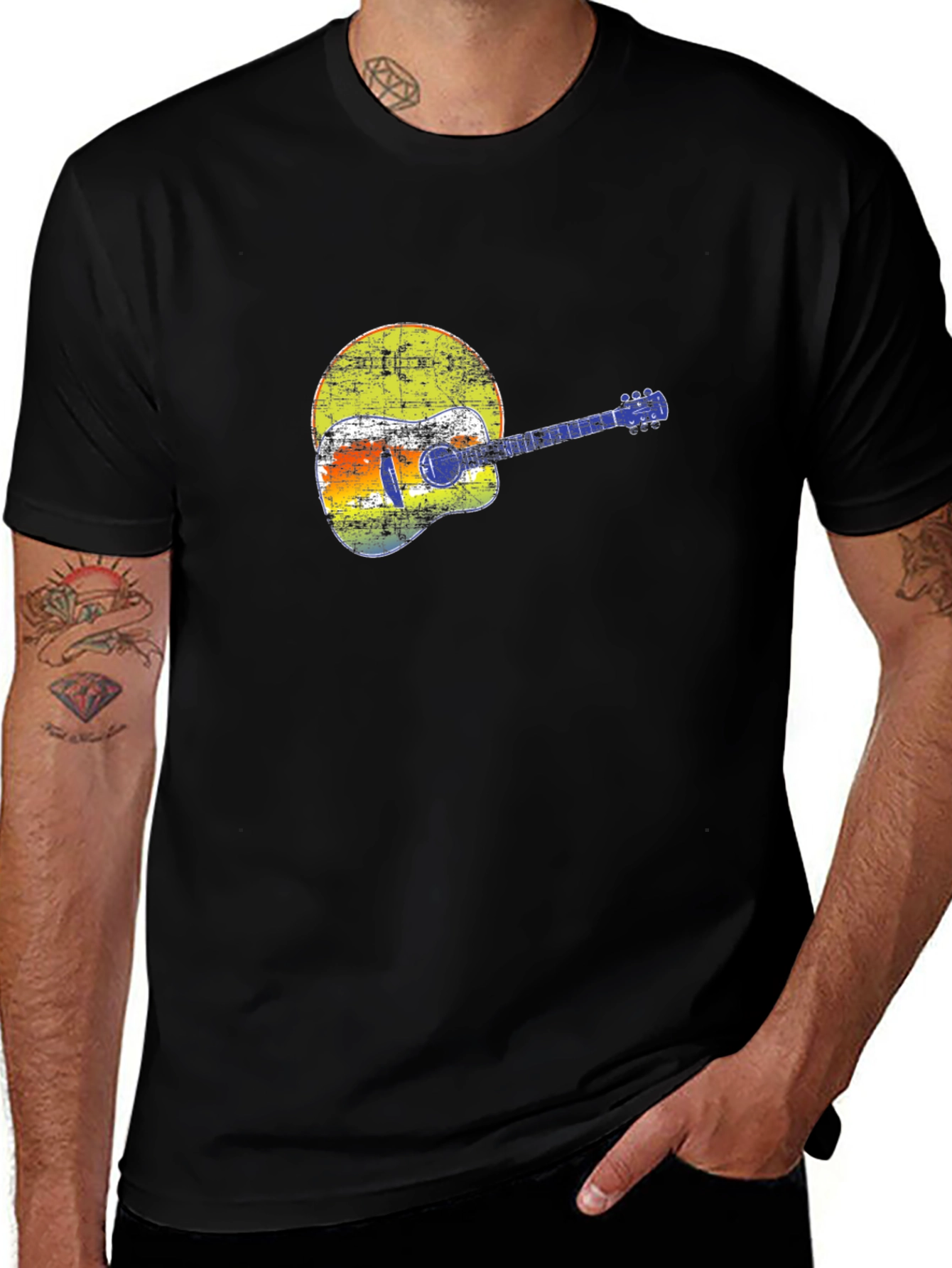 Retro Guitar Graphic T-Shirt - Black