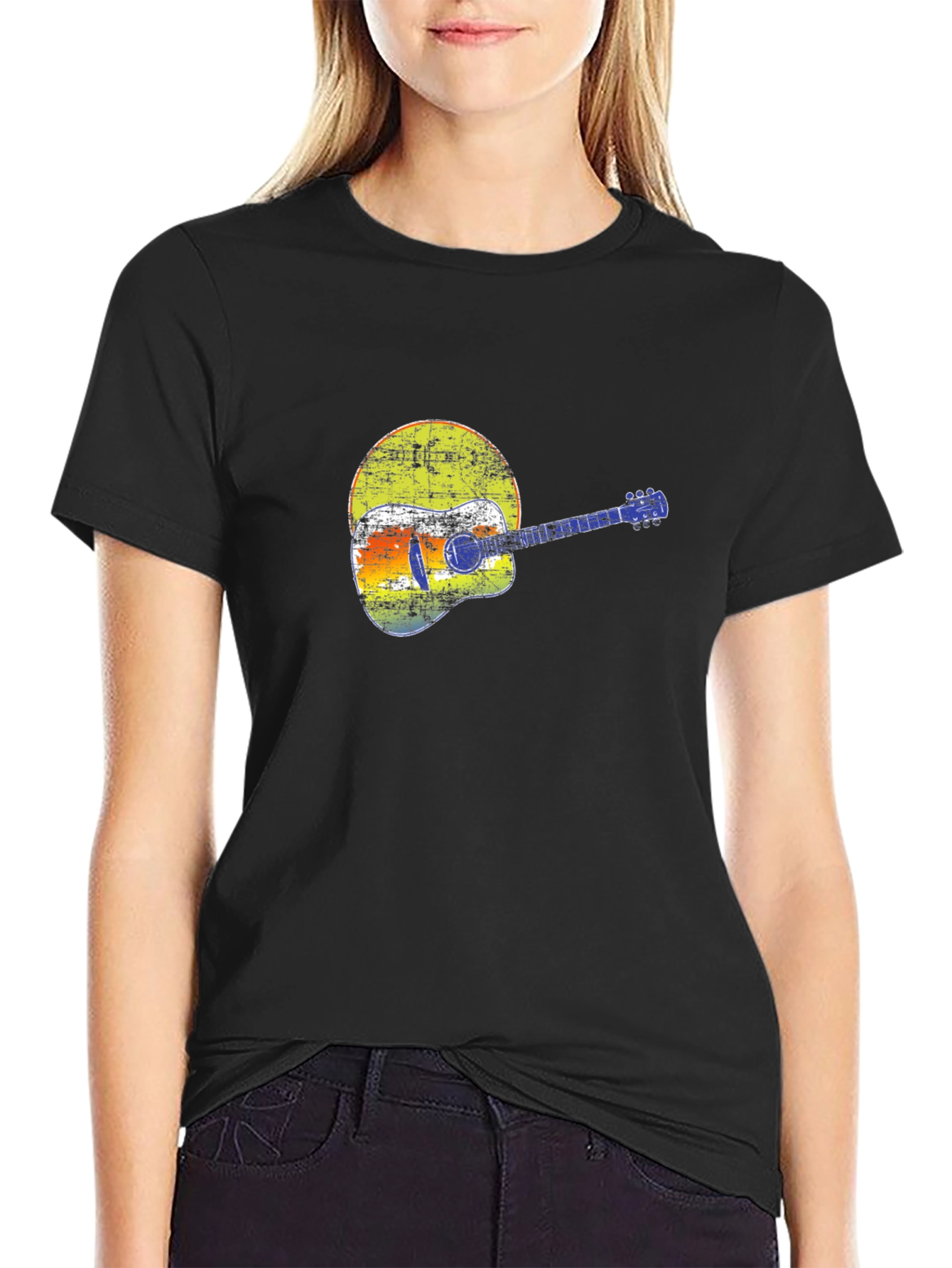 Retro Guitar Graphic T-Shirt - Black