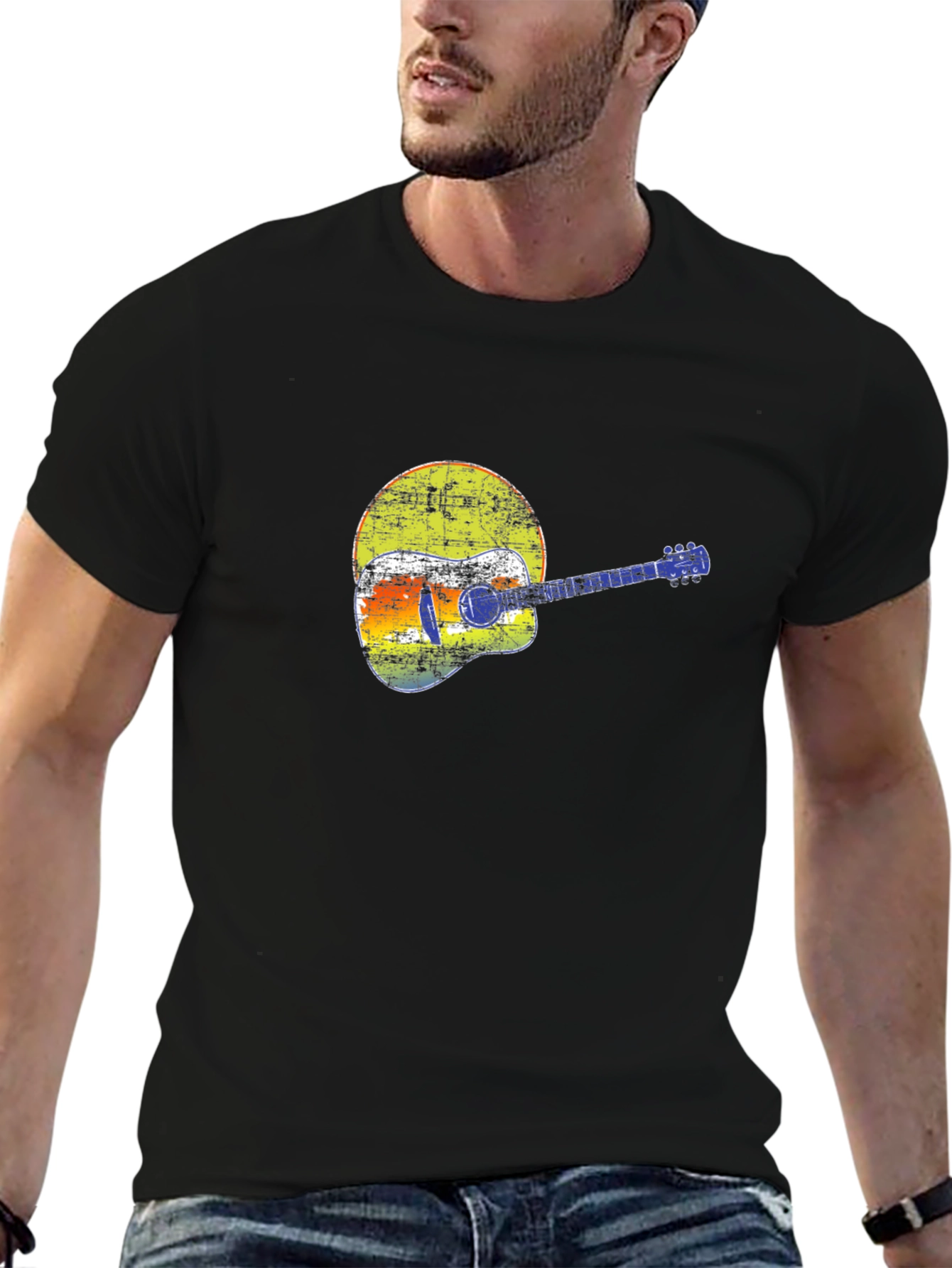 Retro Guitar Graphic T-Shirt - Black