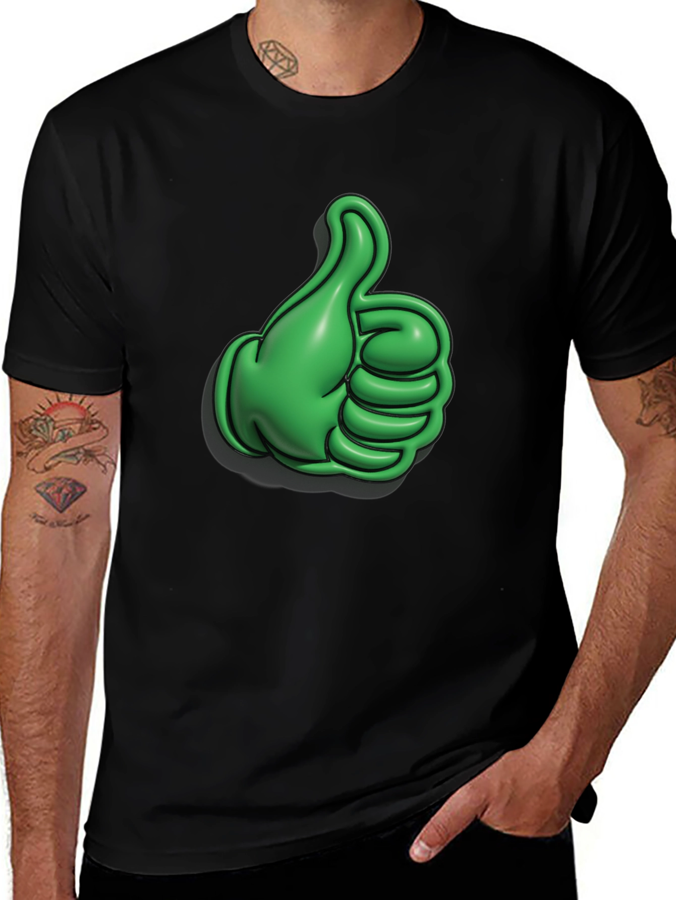 Green Thumbs Up Graphic Black T-Shirt