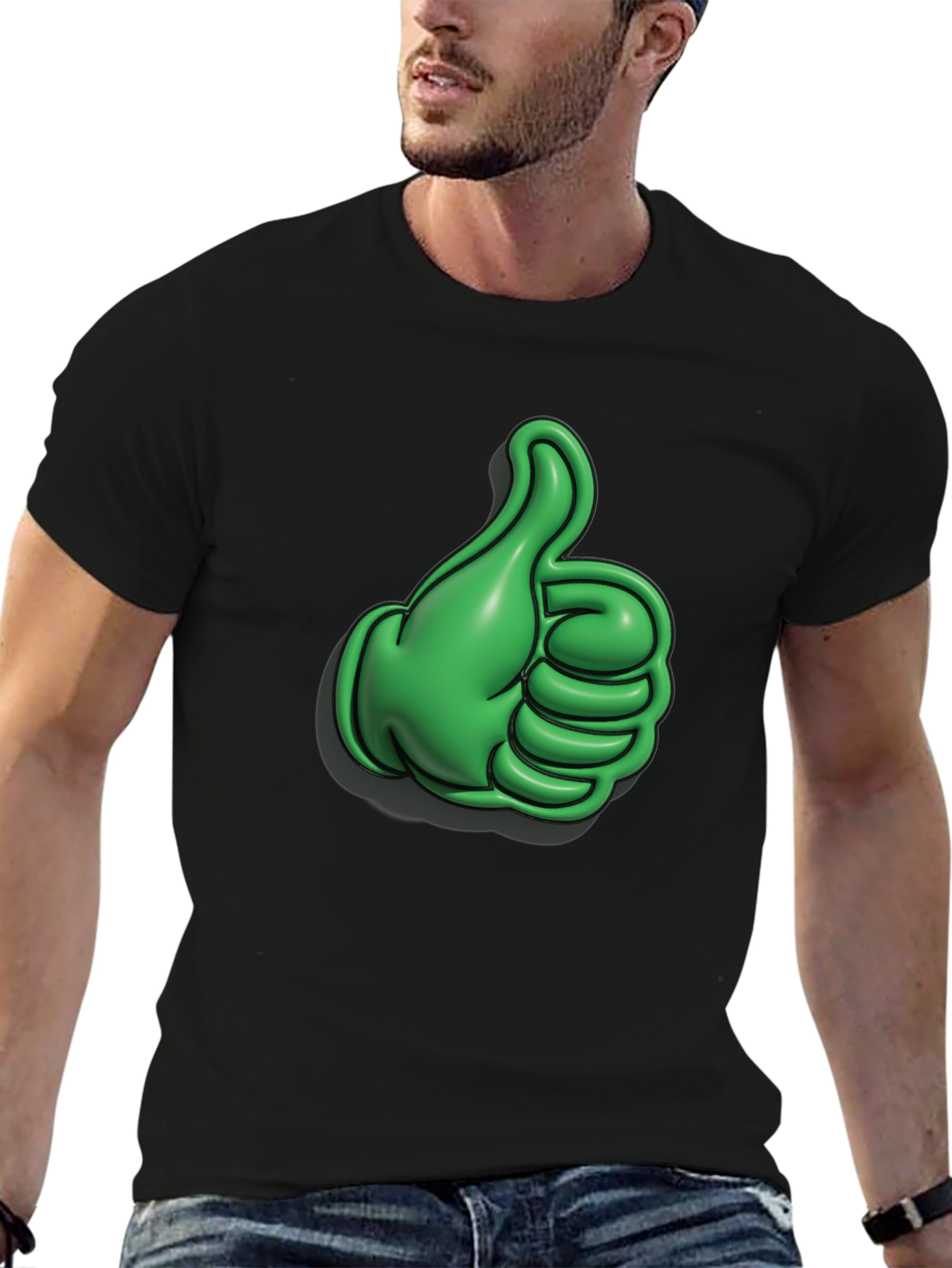 Green Thumbs Up Graphic Black T-Shirt