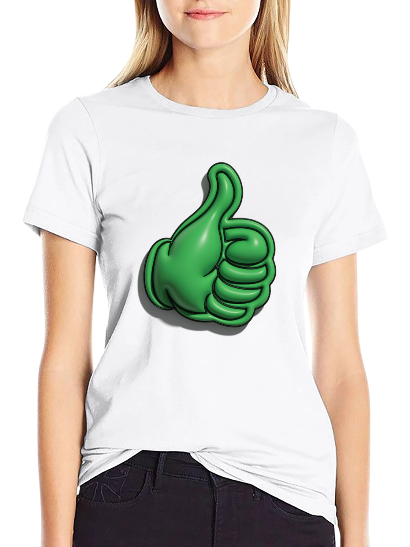 Green Thumbs Up Graphic Black T-Shirt