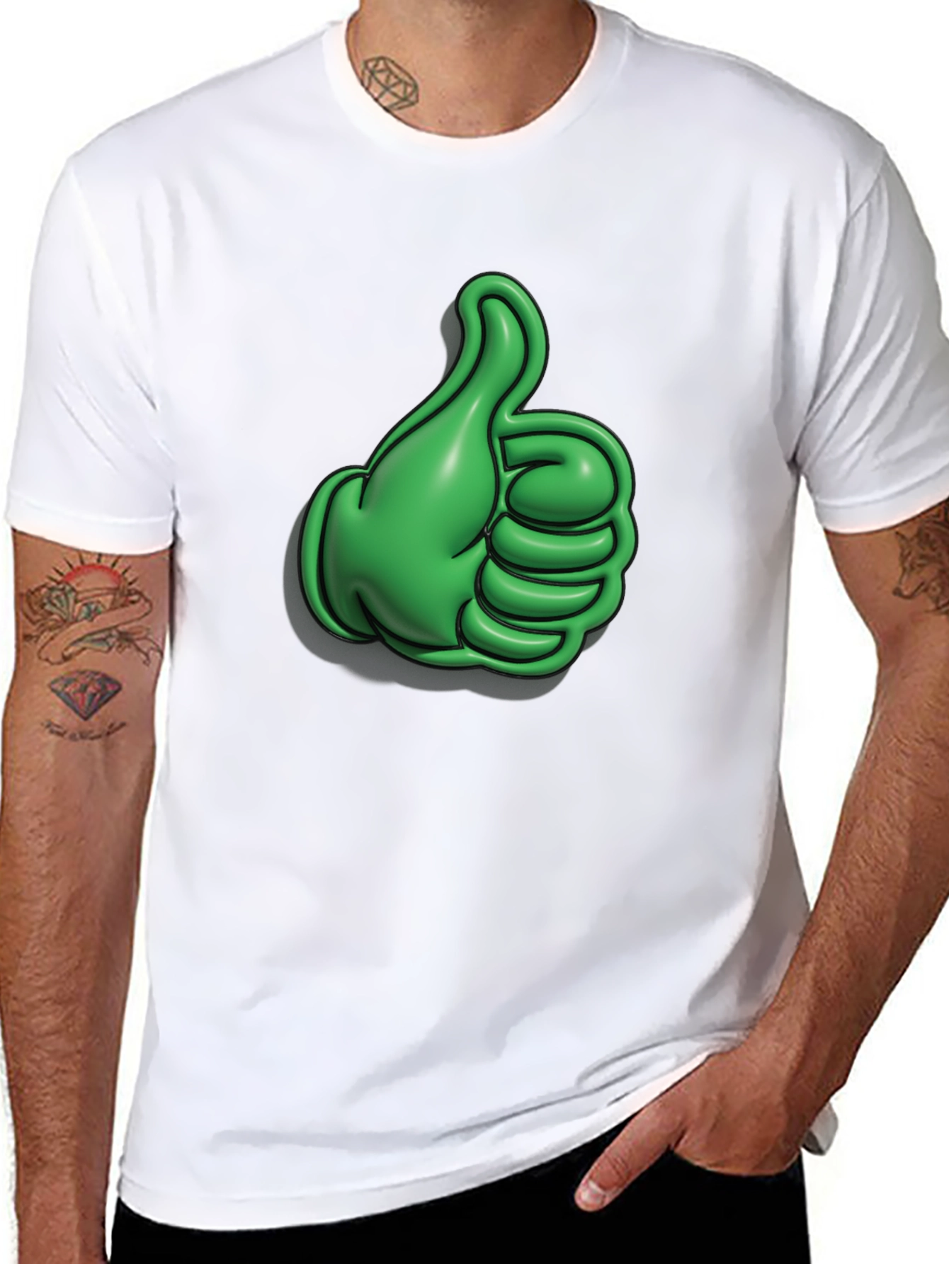 Green Thumbs Up Graphic Black T-Shirt