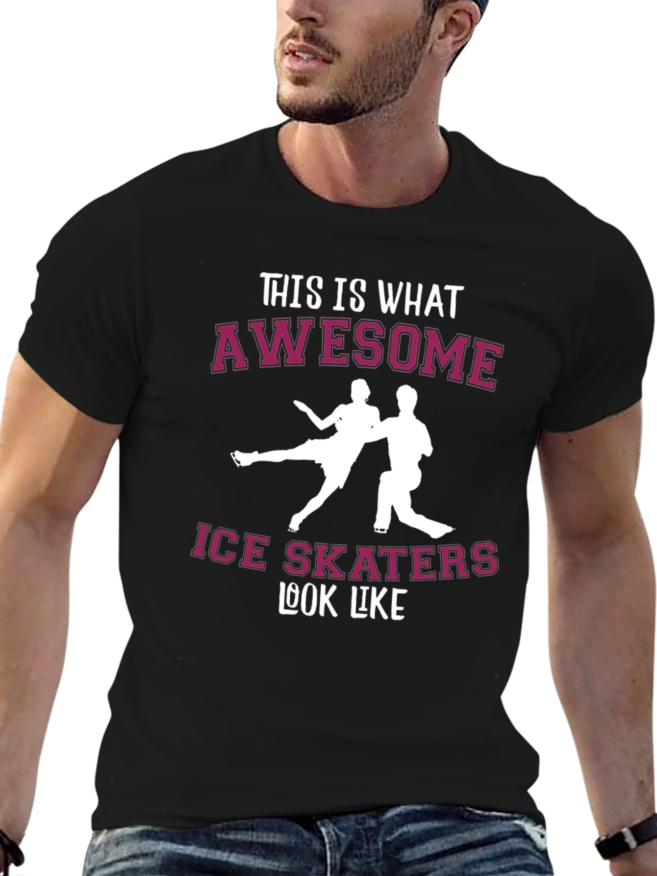 Awesome Ice Skaters Graphic Tee - Black Cotton T-Shirt
