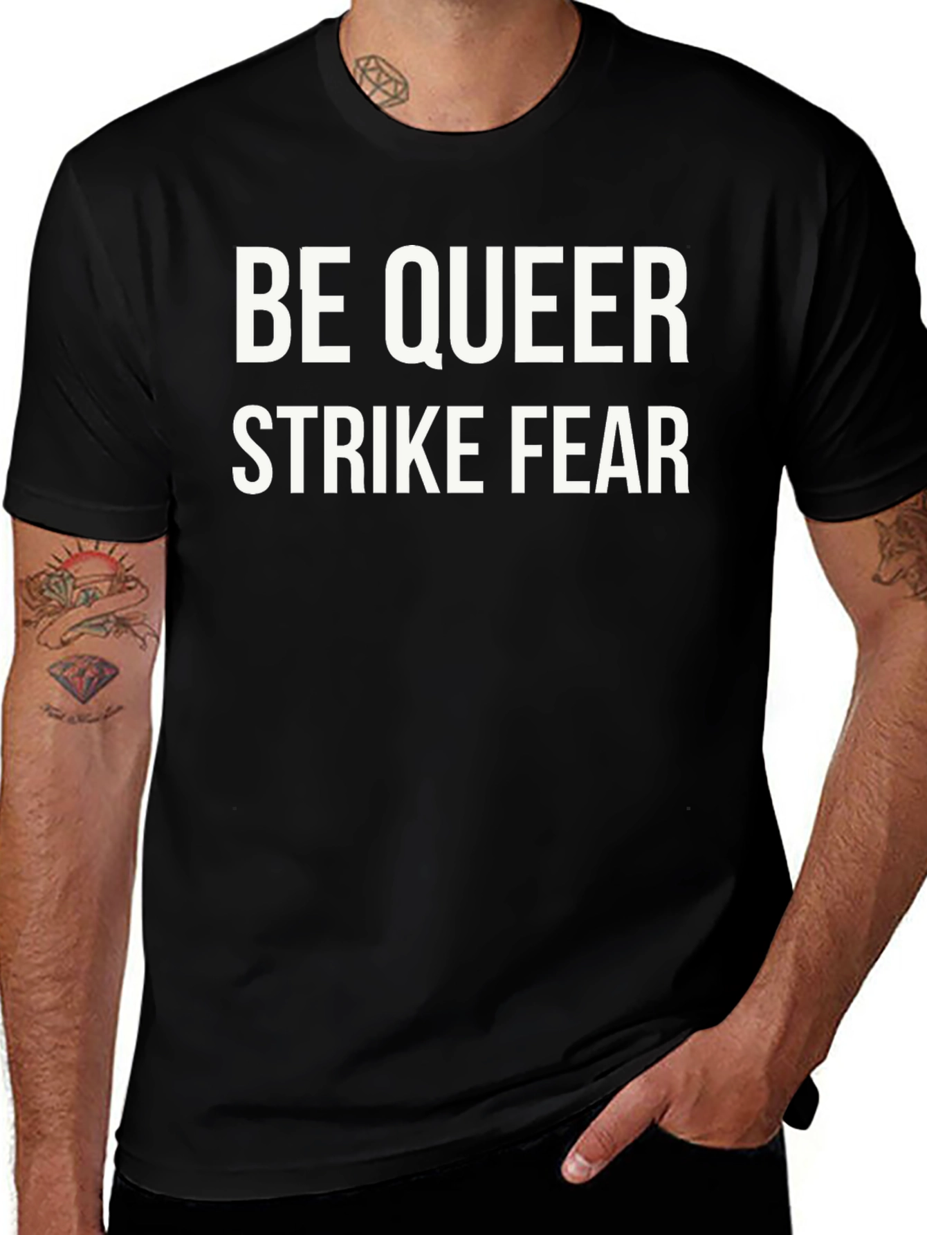 Be Queer Strike Fear T-Shirt Bold LGBTQ+ Pride Tee