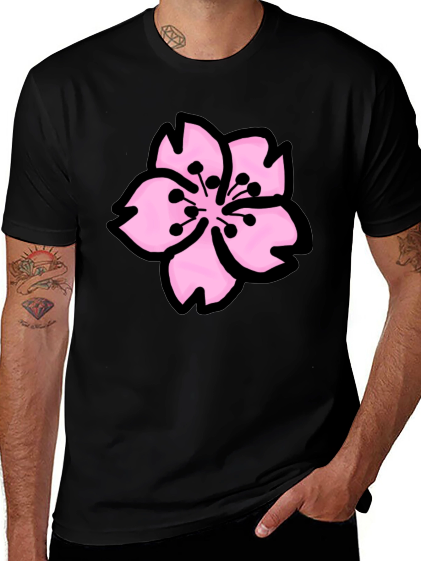 Sakura Graphic Tee - Black Cotton T-Shirt