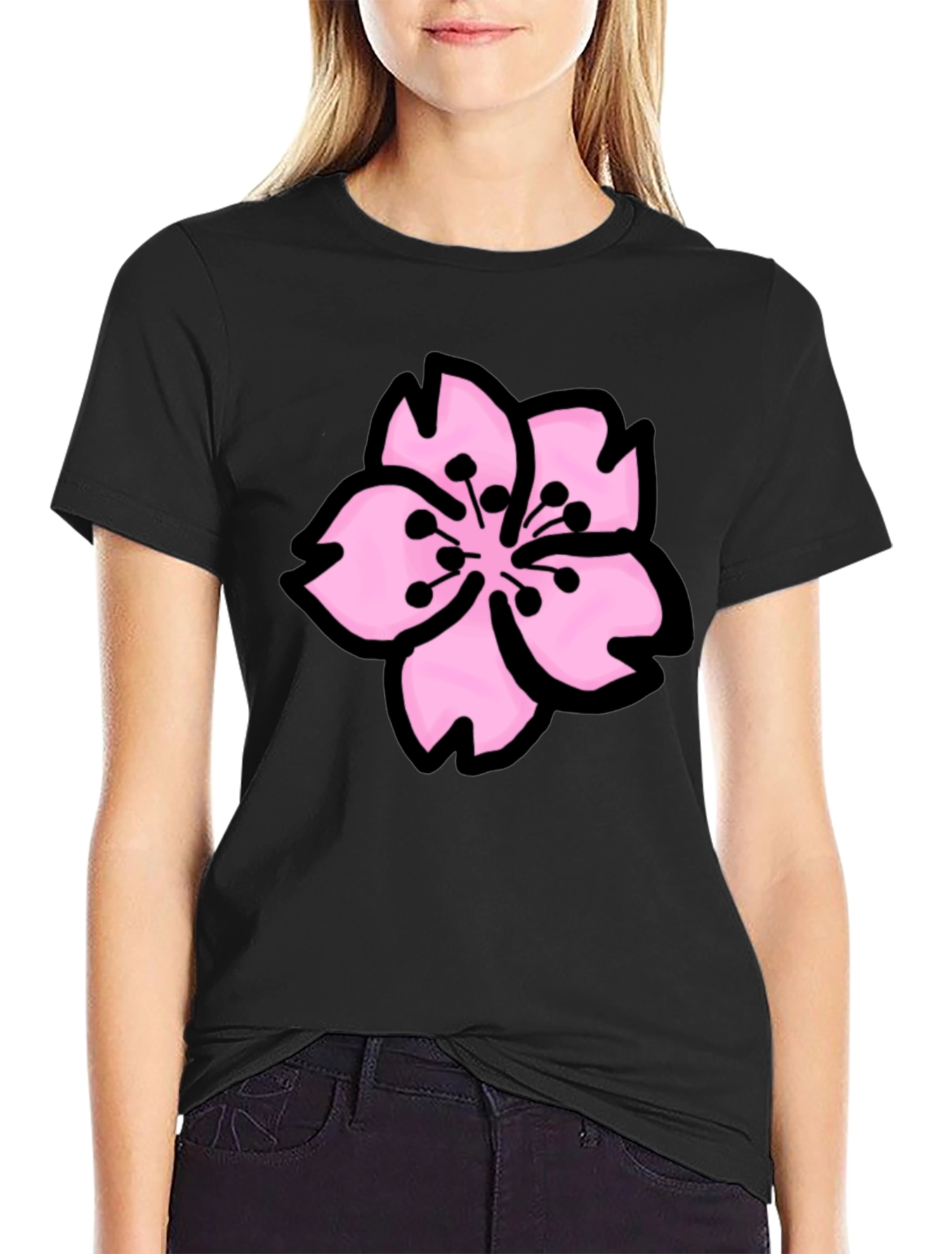 Sakura Graphic Tee - Black Cotton T-Shirt