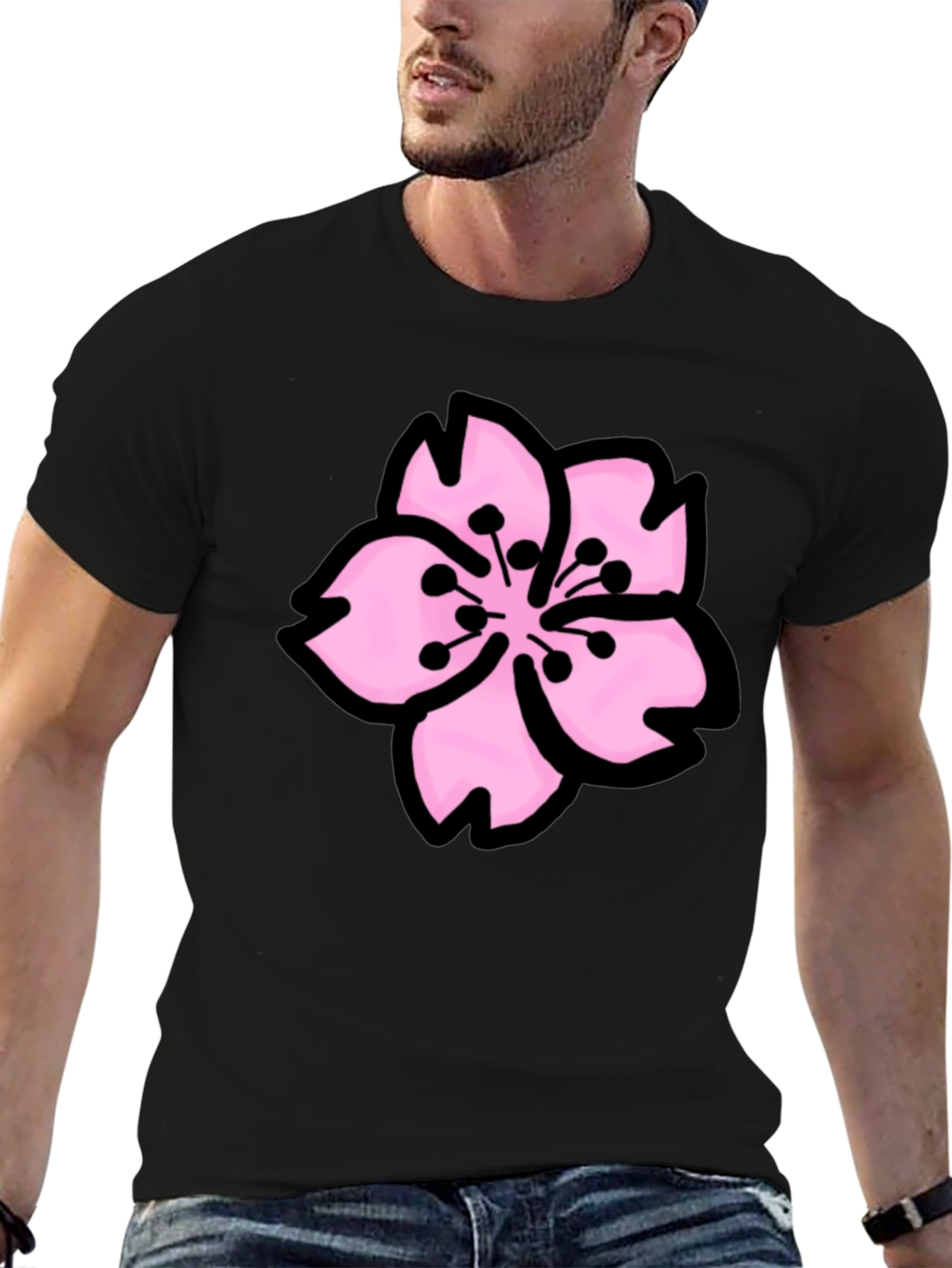 Sakura Graphic Tee - Black Cotton T-Shirt