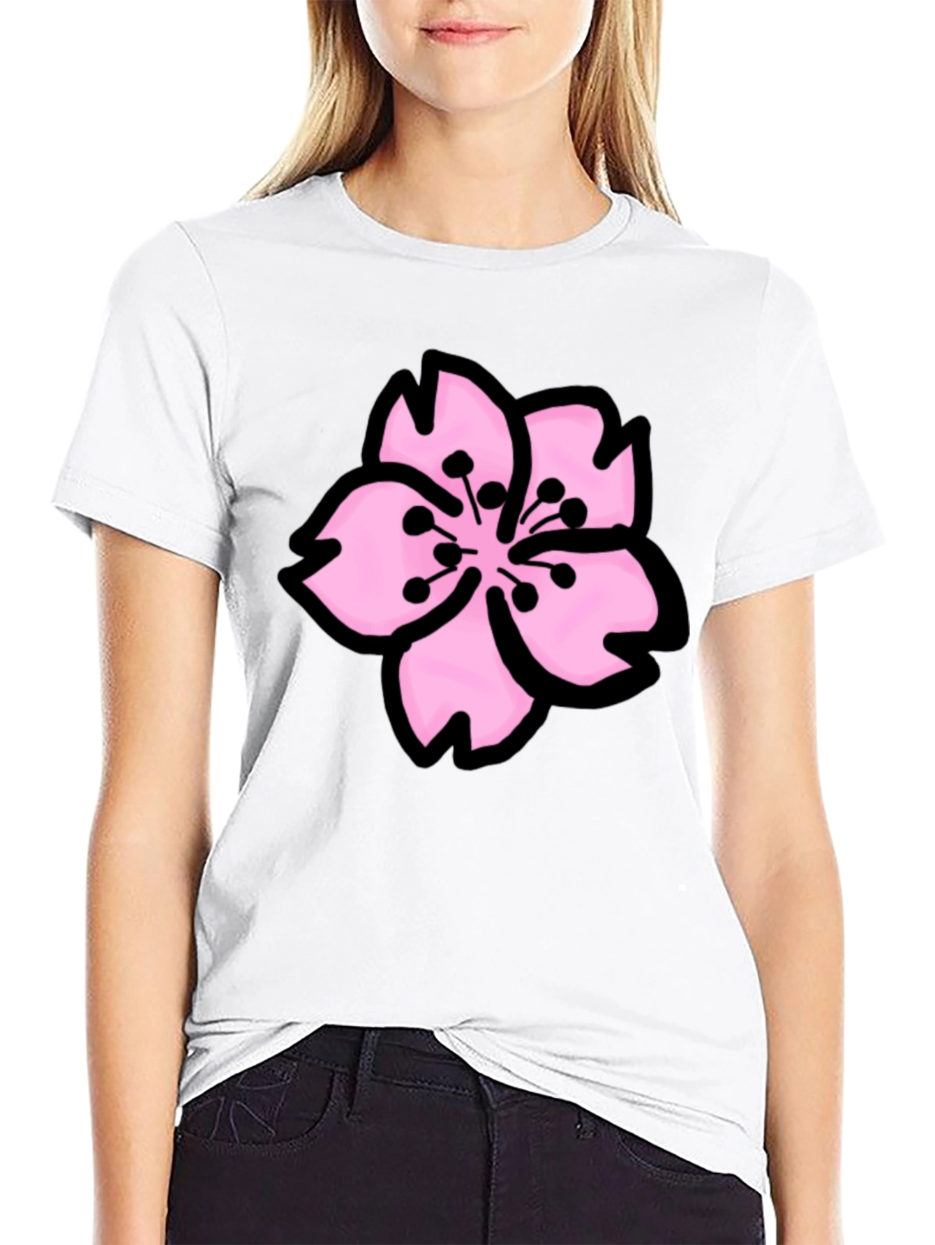 Sakura Graphic Tee - Black Cotton T-Shirt