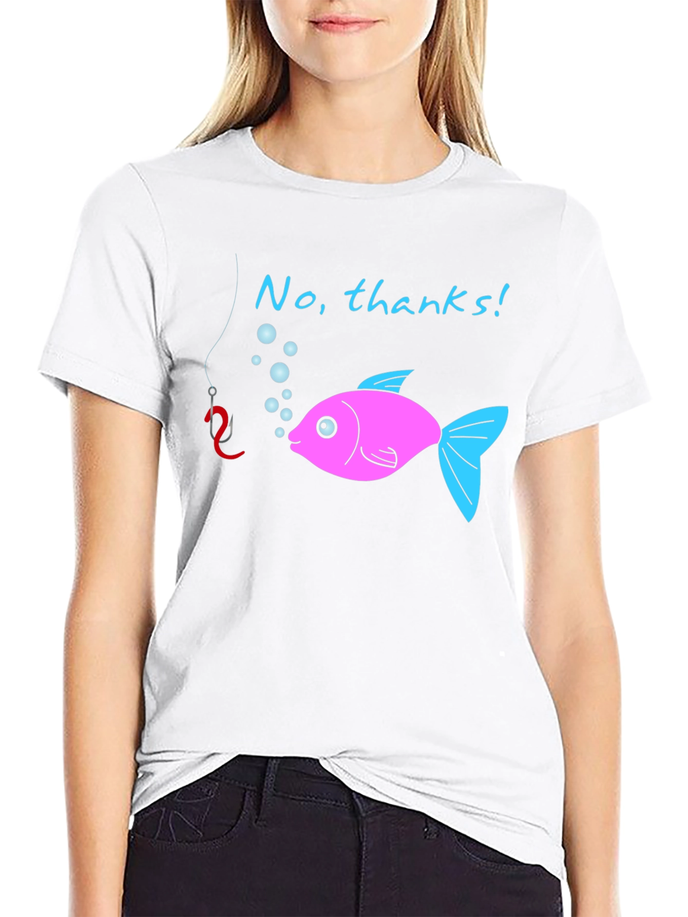 Funny No Thanks! Fish Graphic T-Shirt