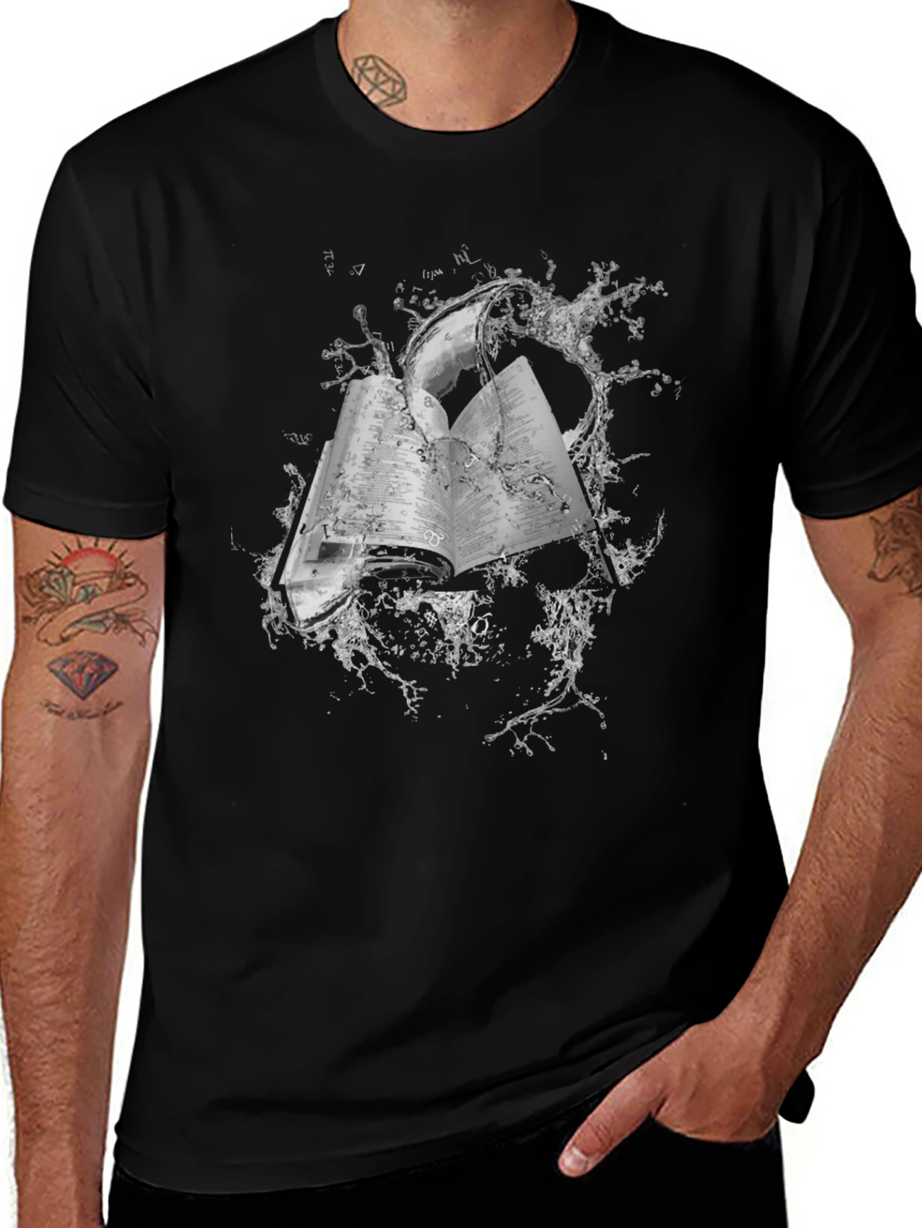 Mystic Tome Tee - Book & Water Splash Design