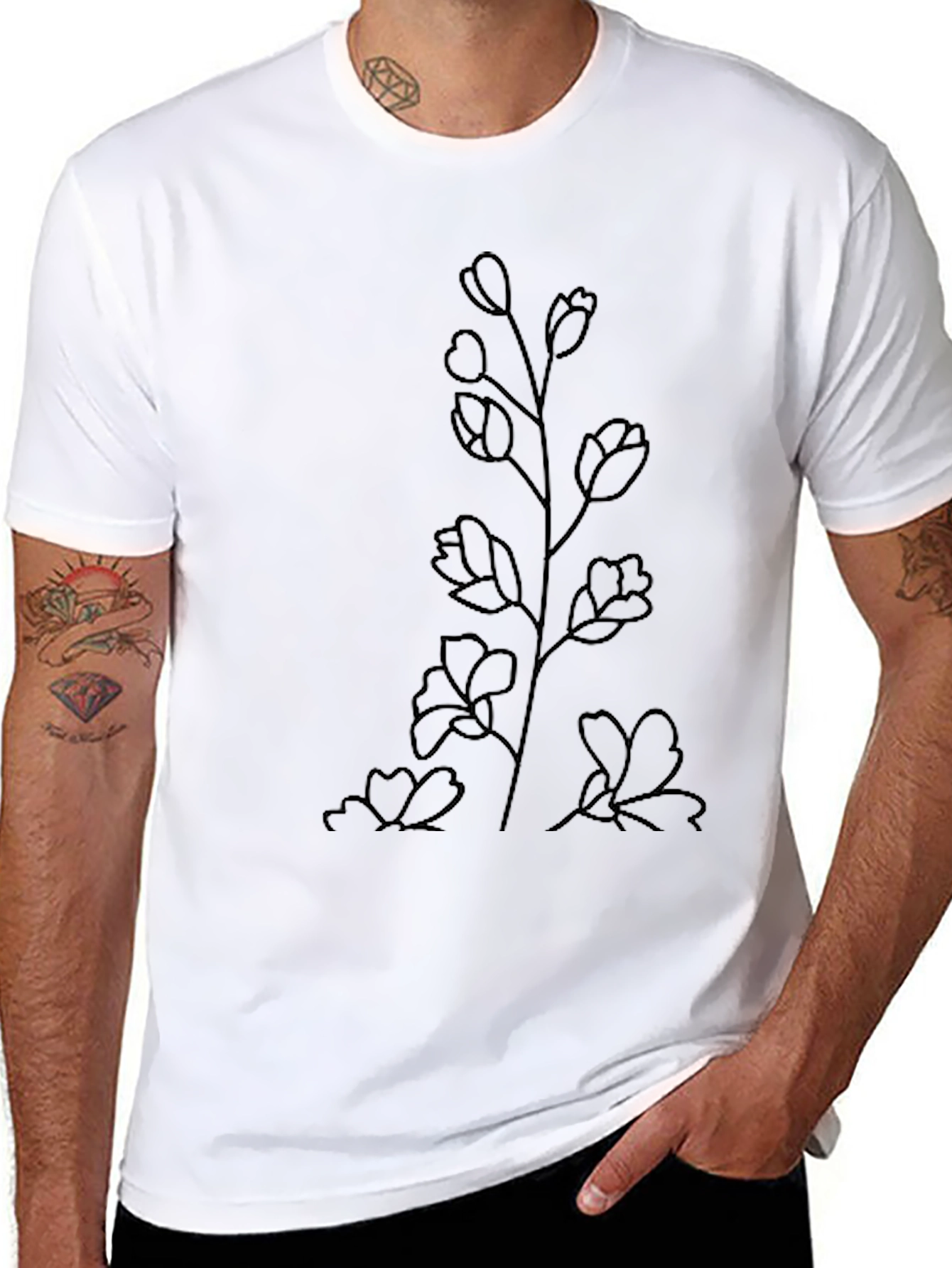 Black Floral Outline Graphic Tee