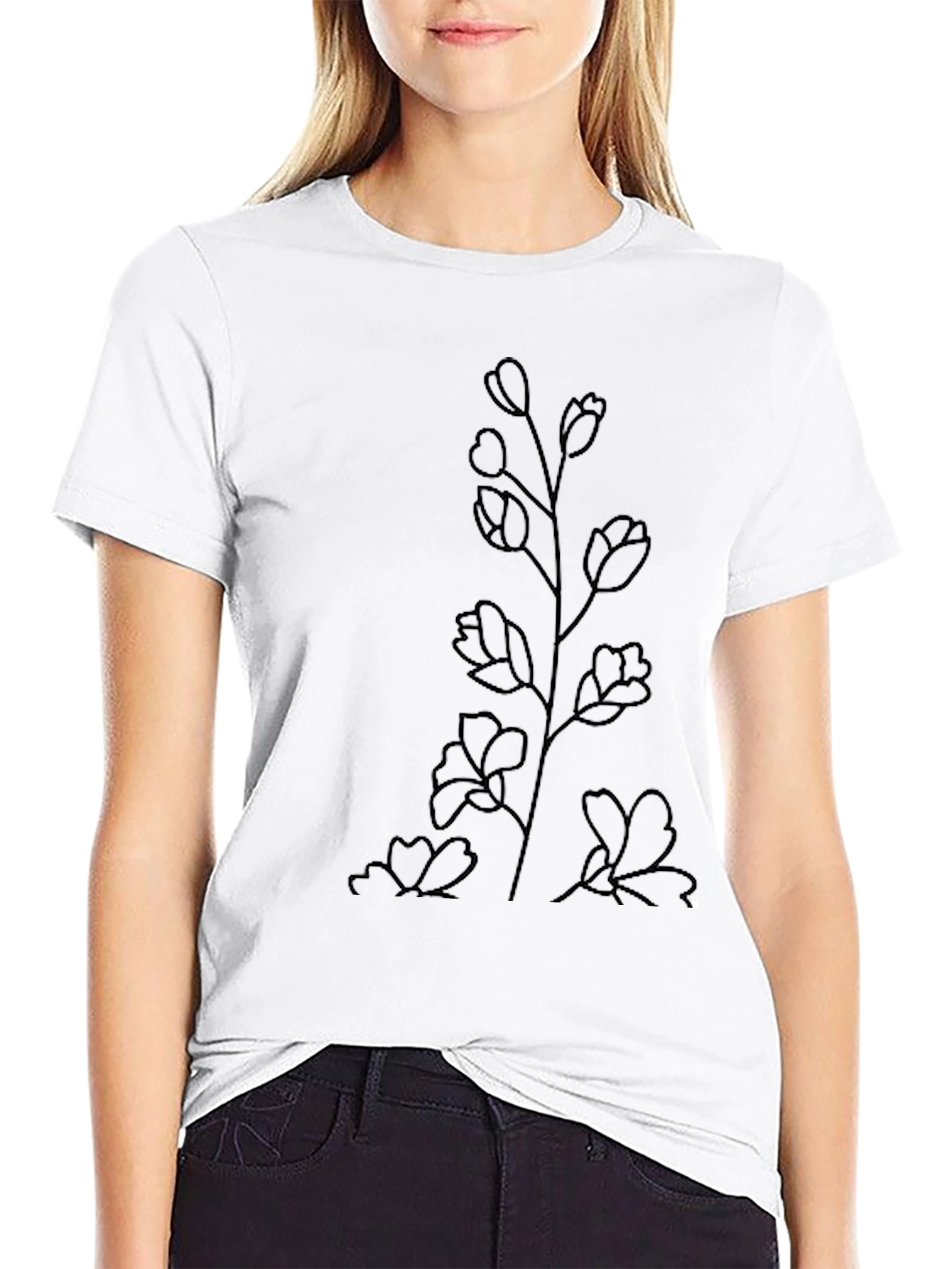 Black Floral Outline Graphic Tee