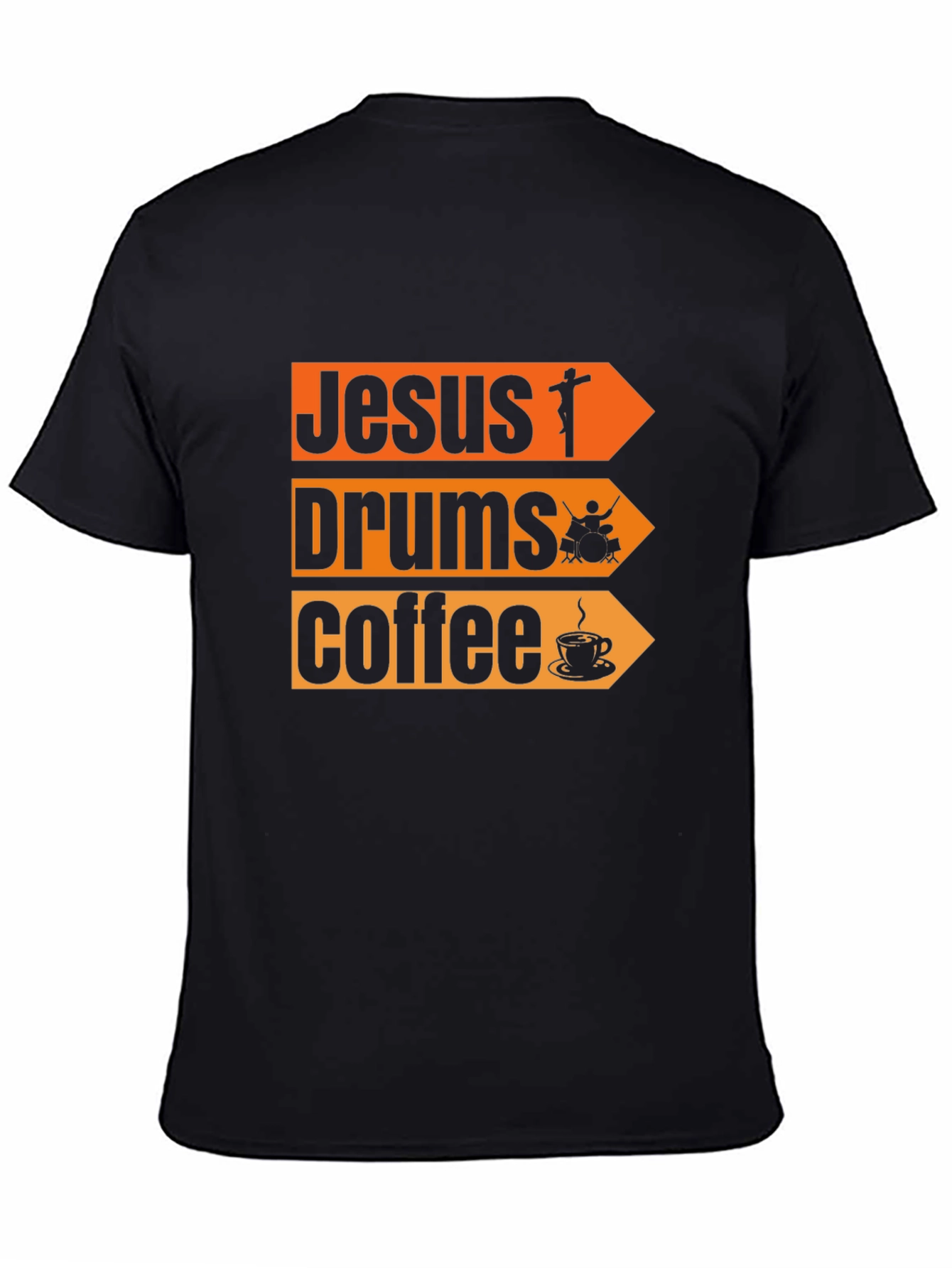 Jesus Drums Coffee Graphic T-Shirt - Black