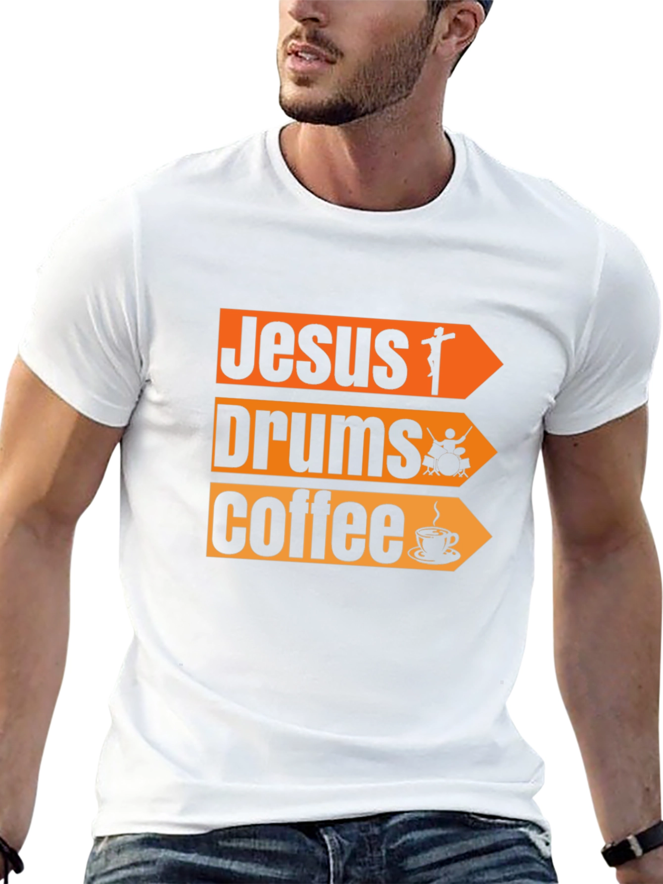 Jesus Drums Coffee Graphic T-Shirt - Black