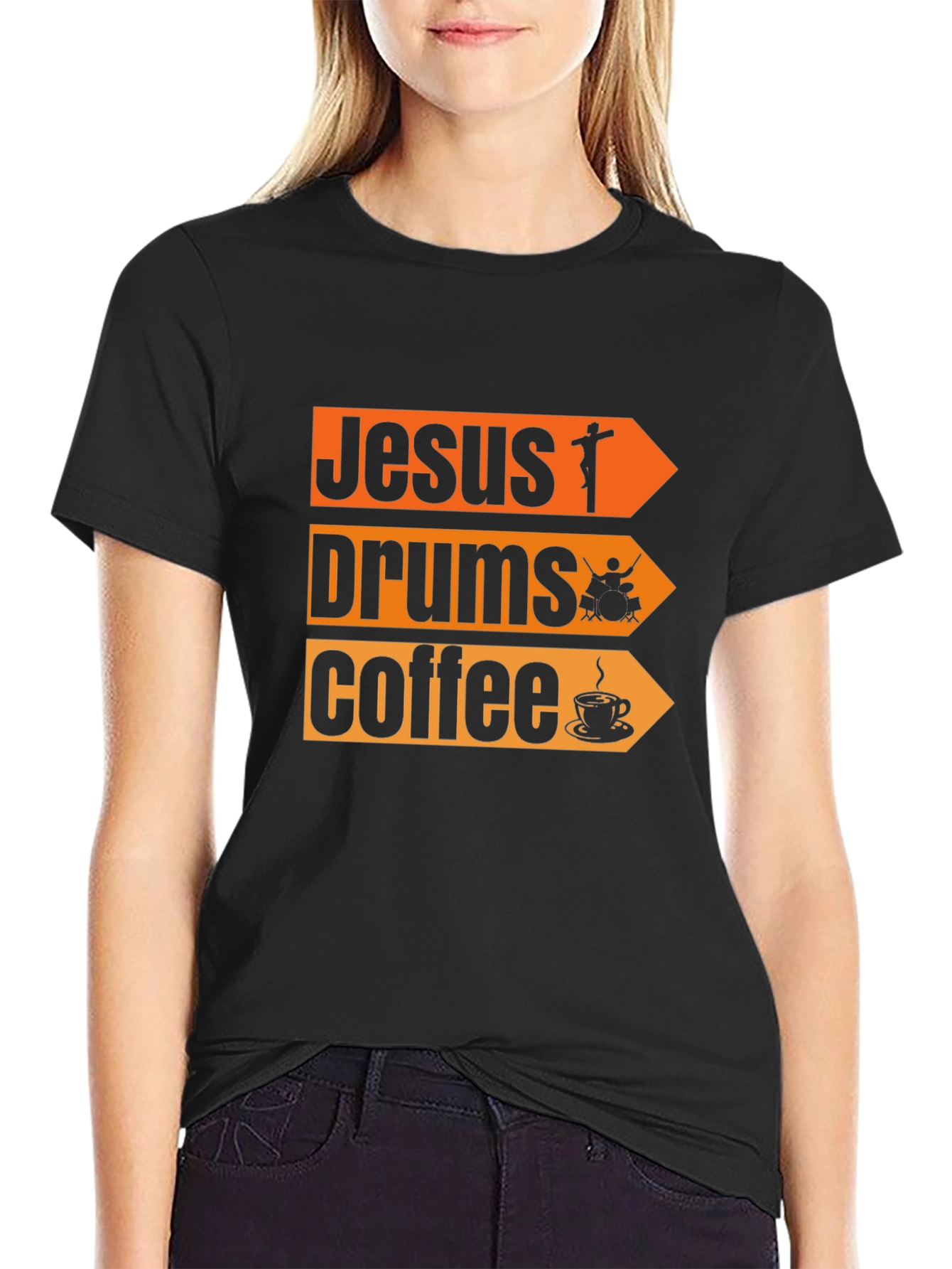 Jesus Drums Coffee Graphic T-Shirt - Black