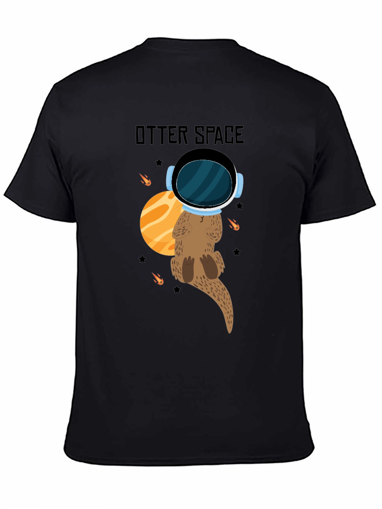 Otter Space Black T-Shirt - Cute Space Animal Tee