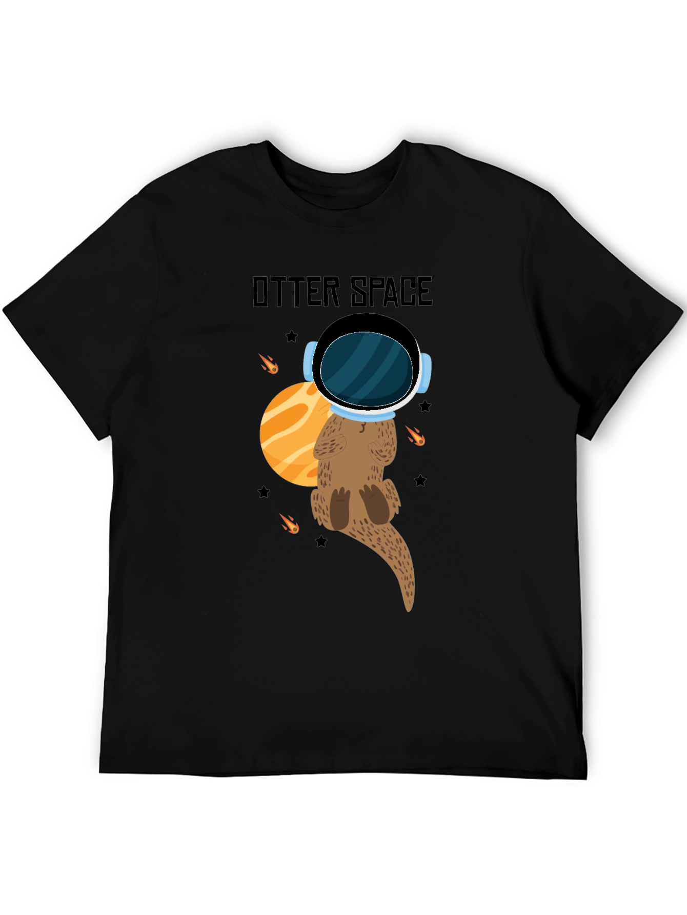 Otter Space Black T-Shirt - Cute Space Animal Tee