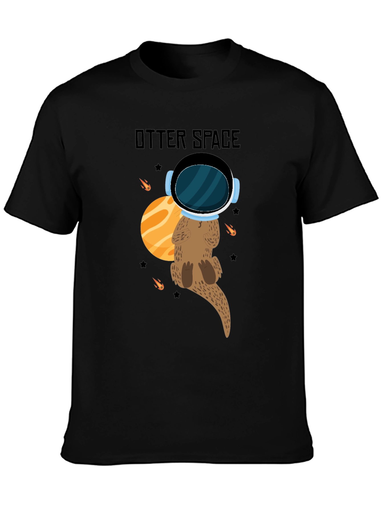Otter Space Black T-Shirt - Cute Space Animal Tee