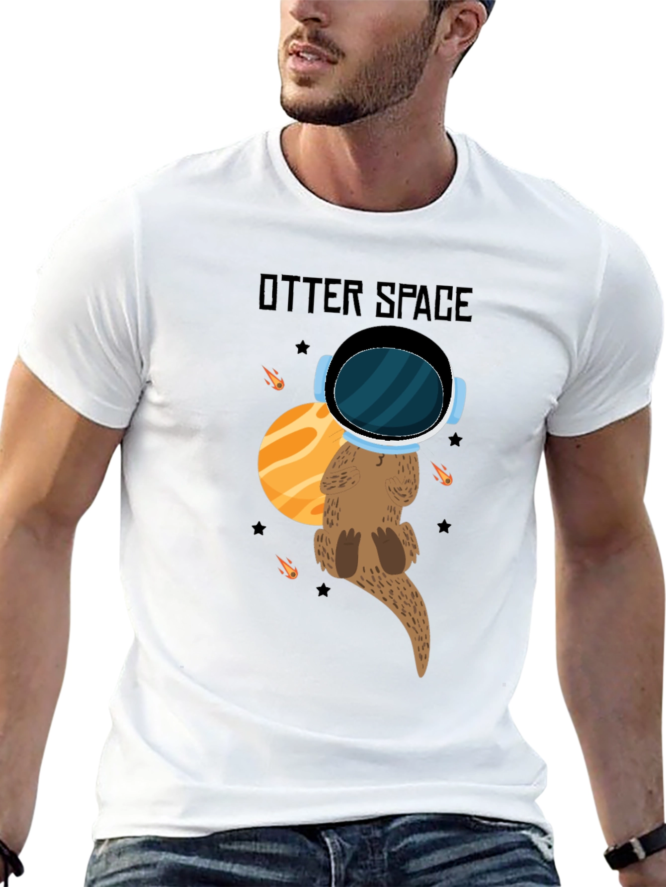 Otter Space Black T-Shirt - Cute Space Animal Tee