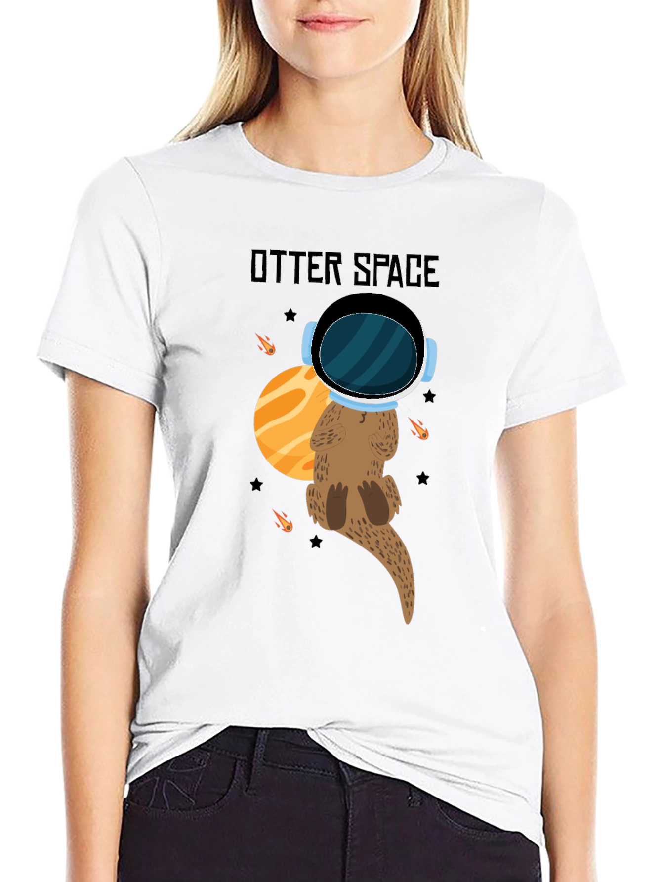 Otter Space Black T-Shirt - Cute Space Animal Tee