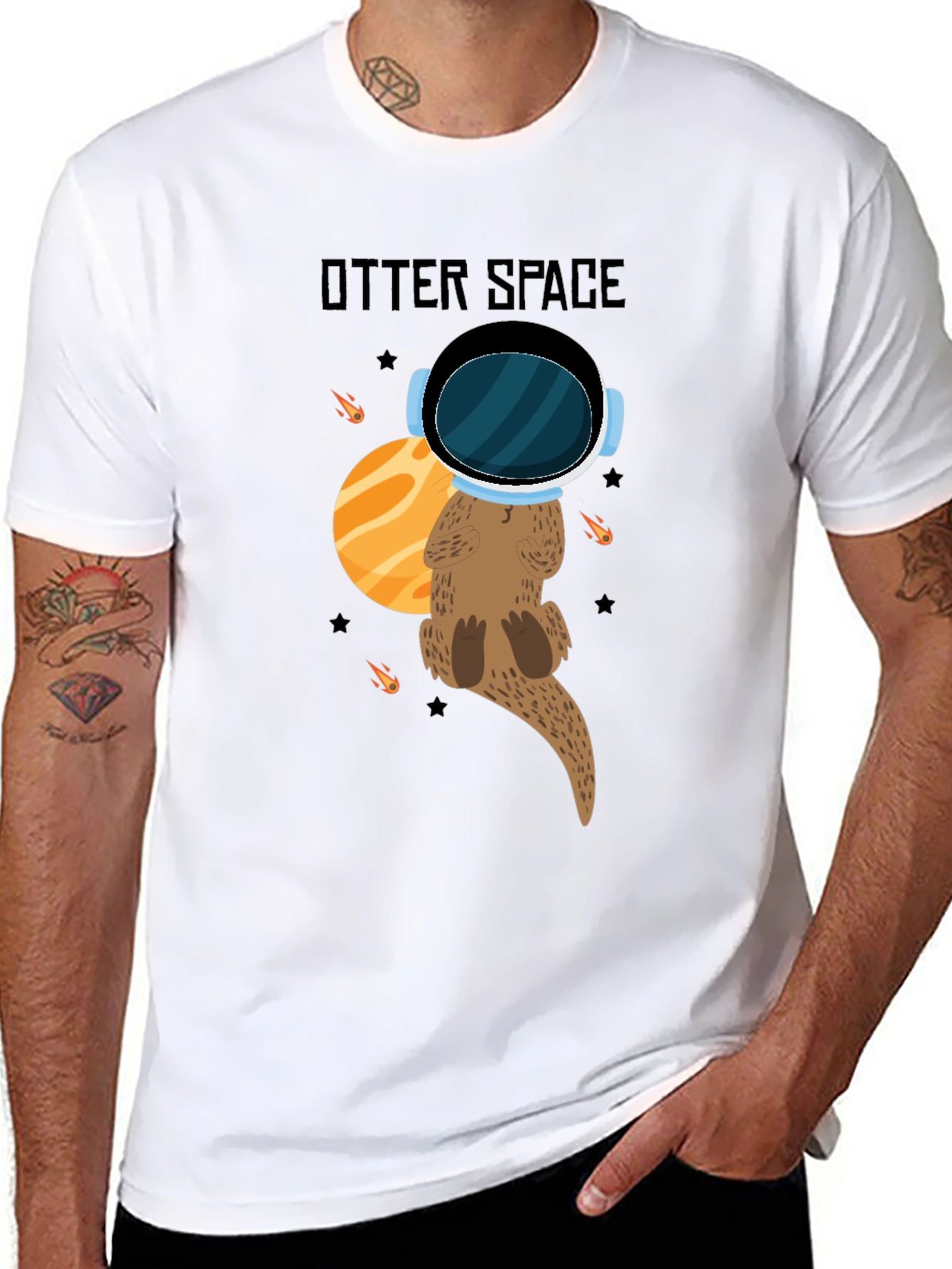 Otter Space Black T-Shirt - Cute Space Animal Tee