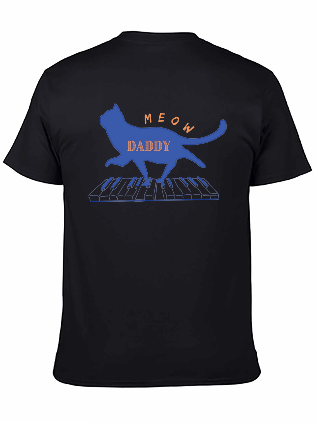 Meow Daddy Cat Playing Piano T-Shirt - Black