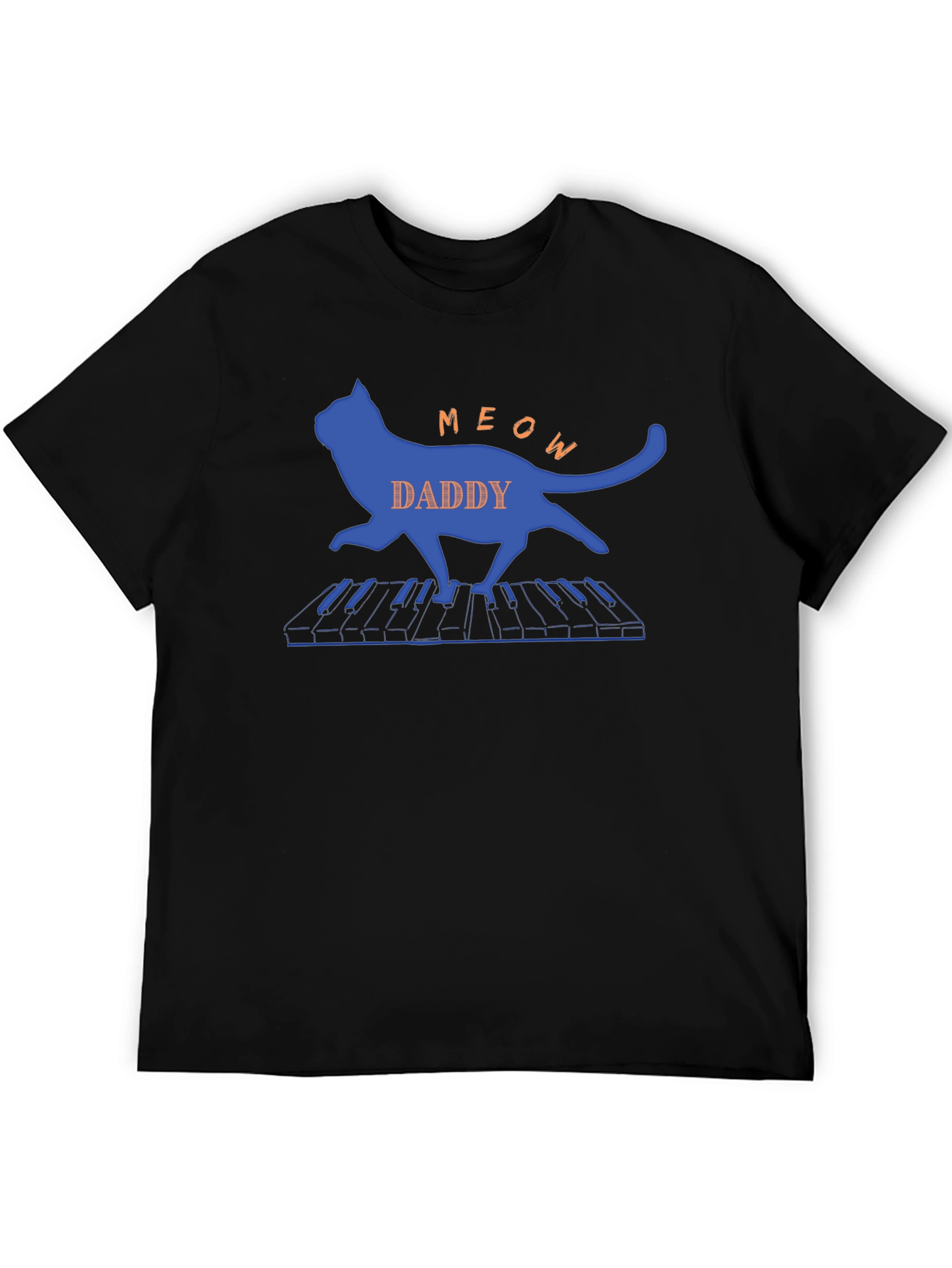 Meow Daddy Cat Playing Piano T-Shirt - Black