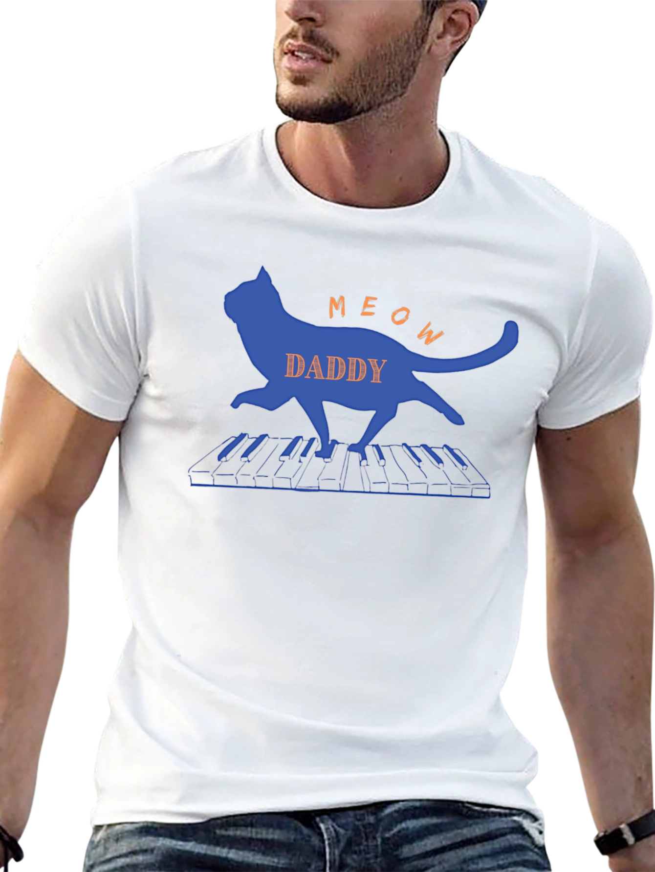 Meow Daddy Cat Playing Piano T-Shirt - Black