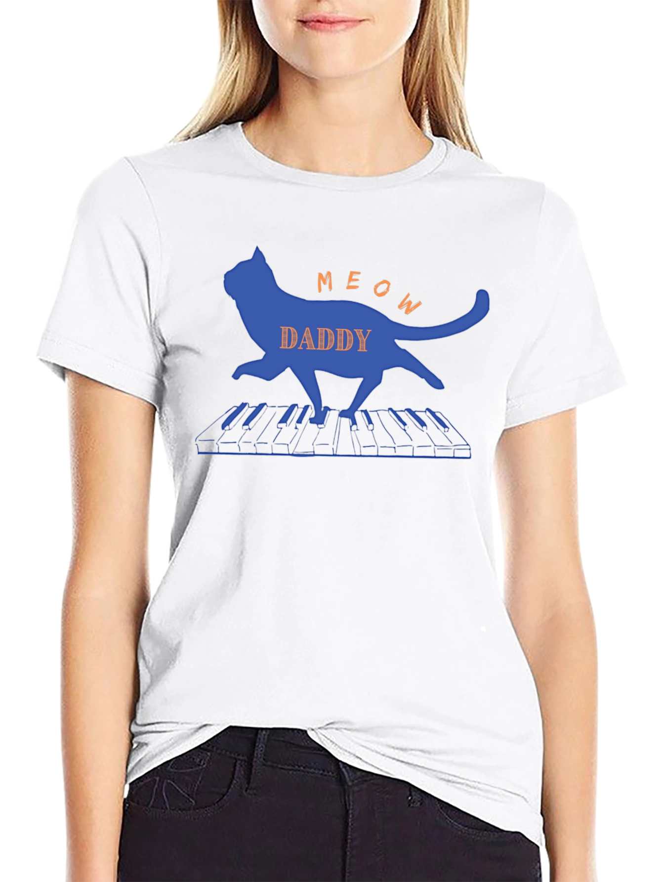 Meow Daddy Cat Playing Piano T-Shirt - Black