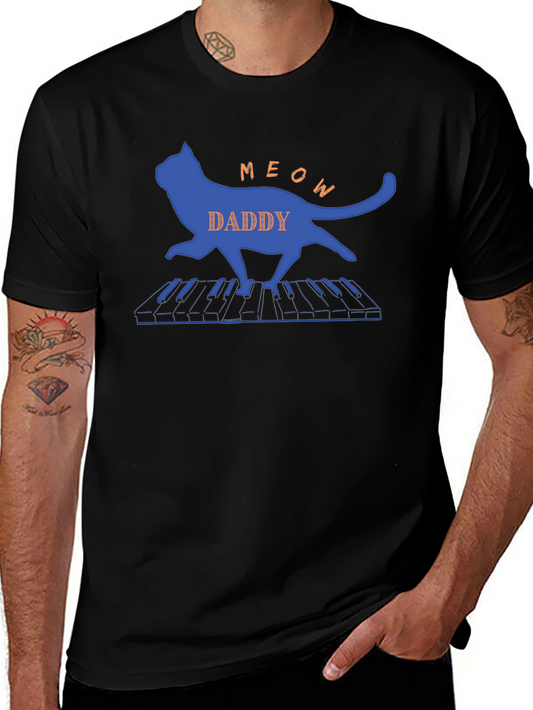 Meow Daddy Cat Playing Piano T-Shirt - Black