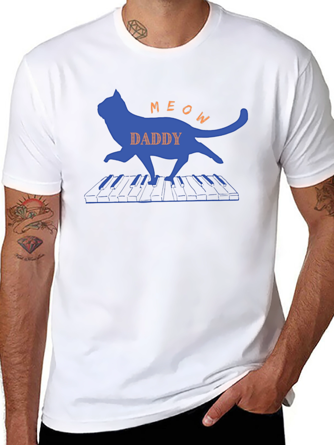 Meow Daddy Cat Playing Piano T-Shirt - Black