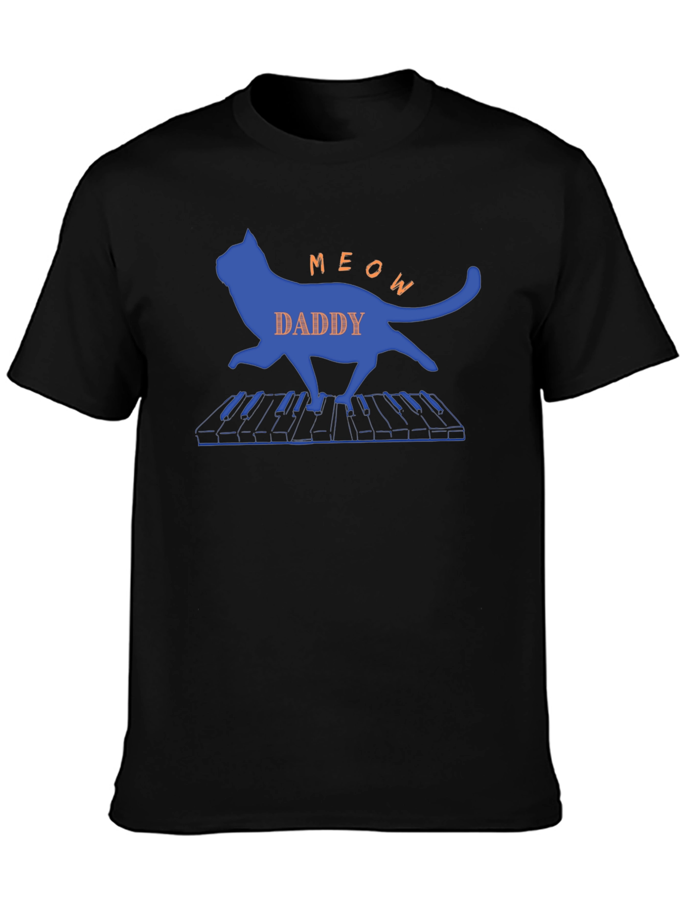 Meow Daddy Cat Playing Piano T-Shirt - Black