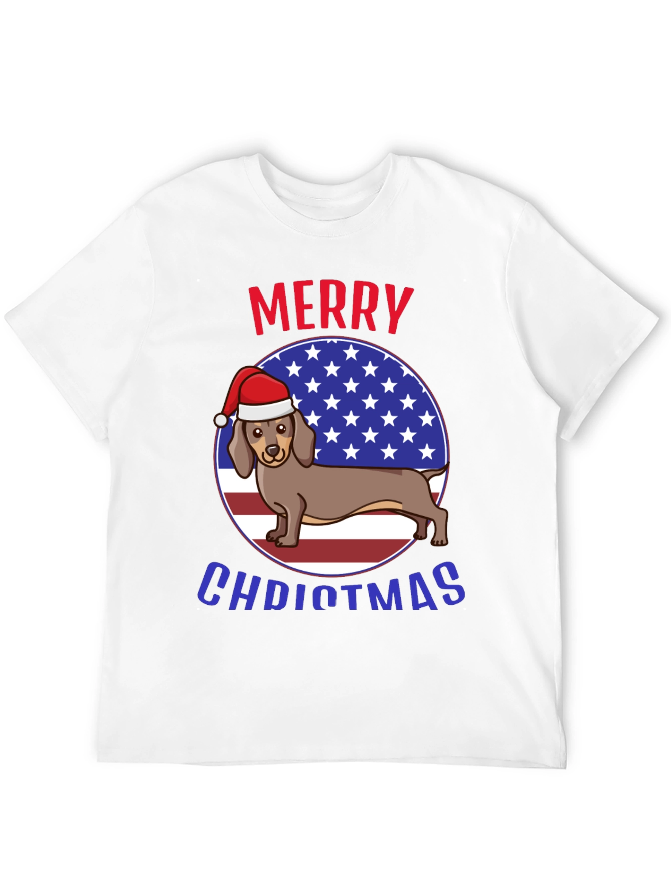 Merry Christmas Dachshund USA Flag Graphic T-Shirt