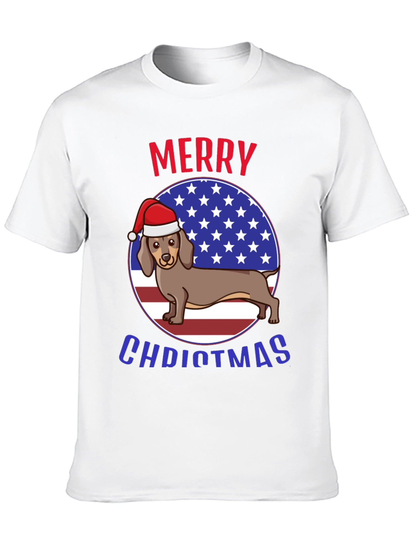 Merry Christmas Dachshund USA Flag Graphic T-Shirt