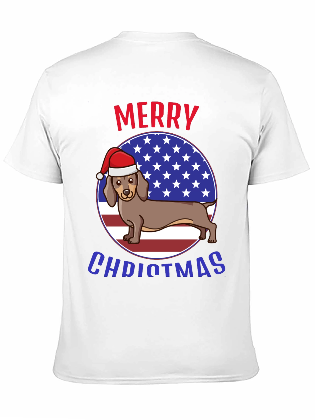 Merry Christmas Dachshund USA Flag Graphic T-Shirt
