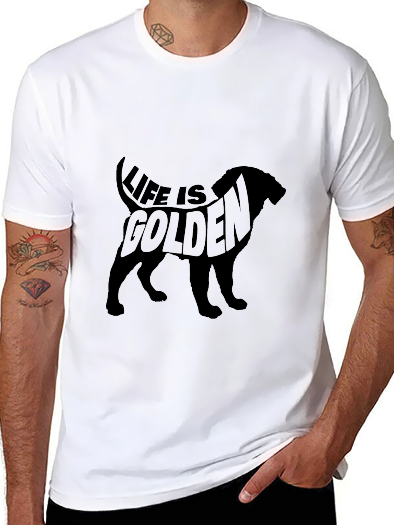 Life is Golden Dog Silhouette Black T-Shirt
