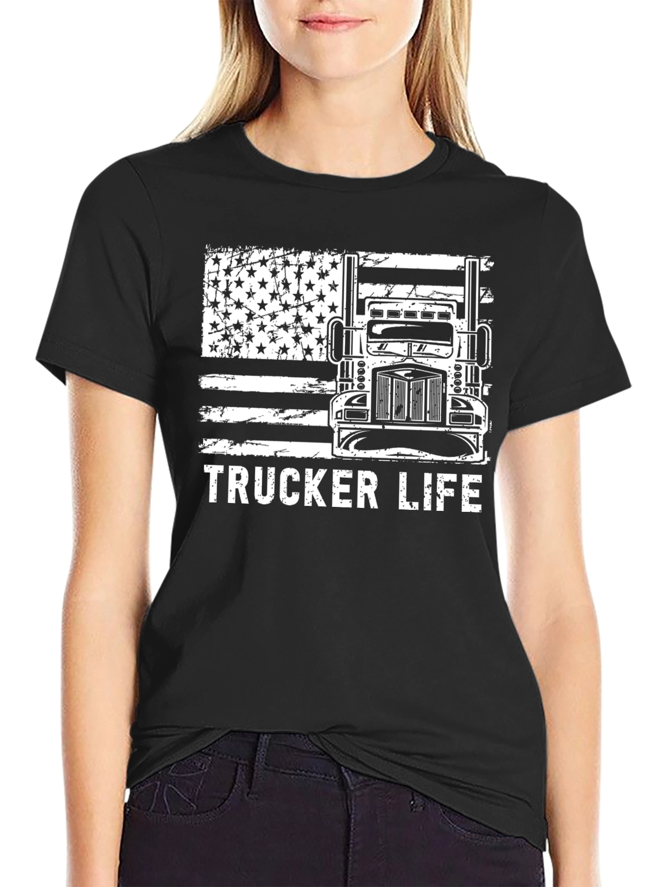 Trucker Life T-Shirt - American Flag Design