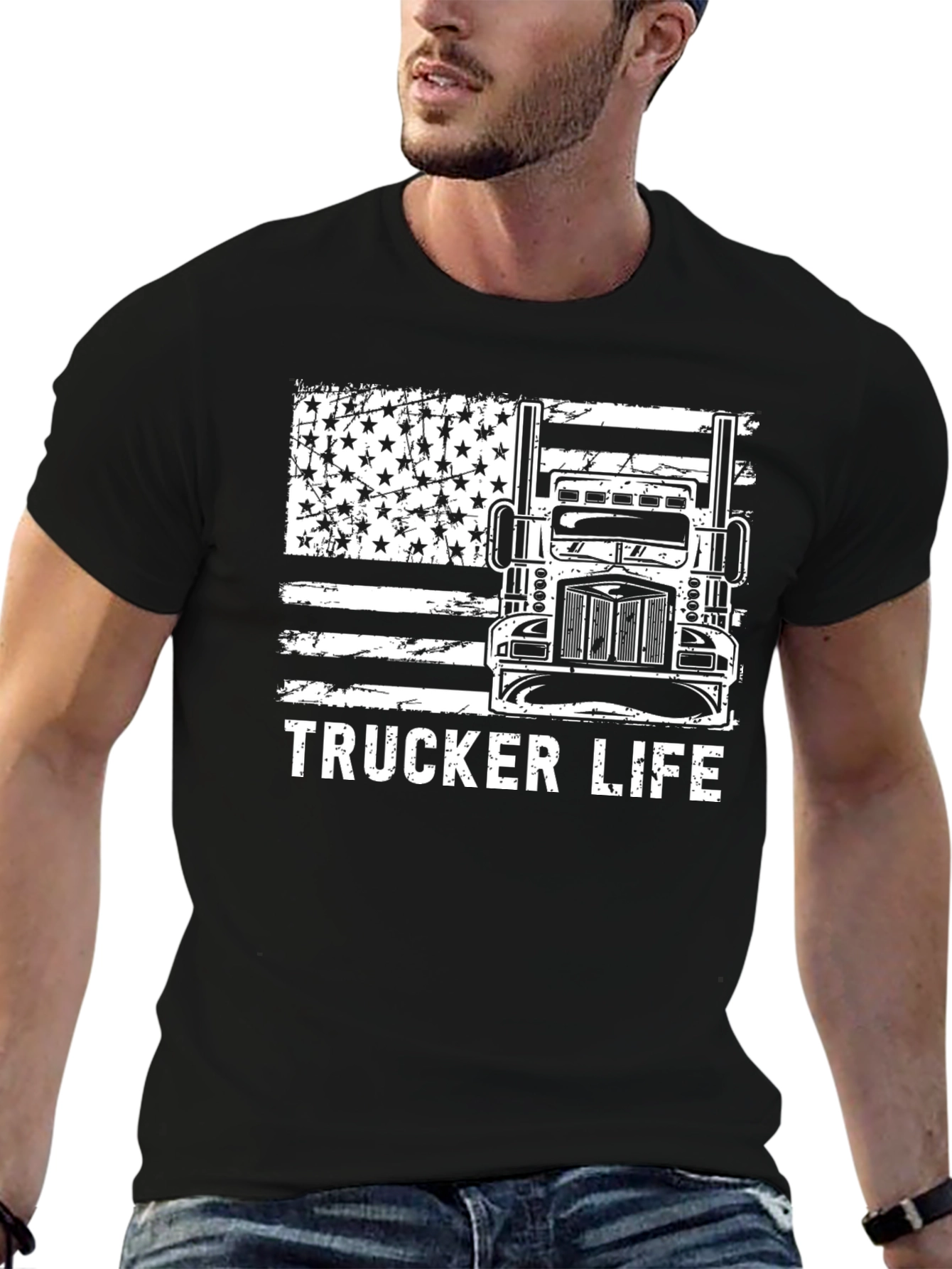 Trucker Life T-Shirt - American Flag Design