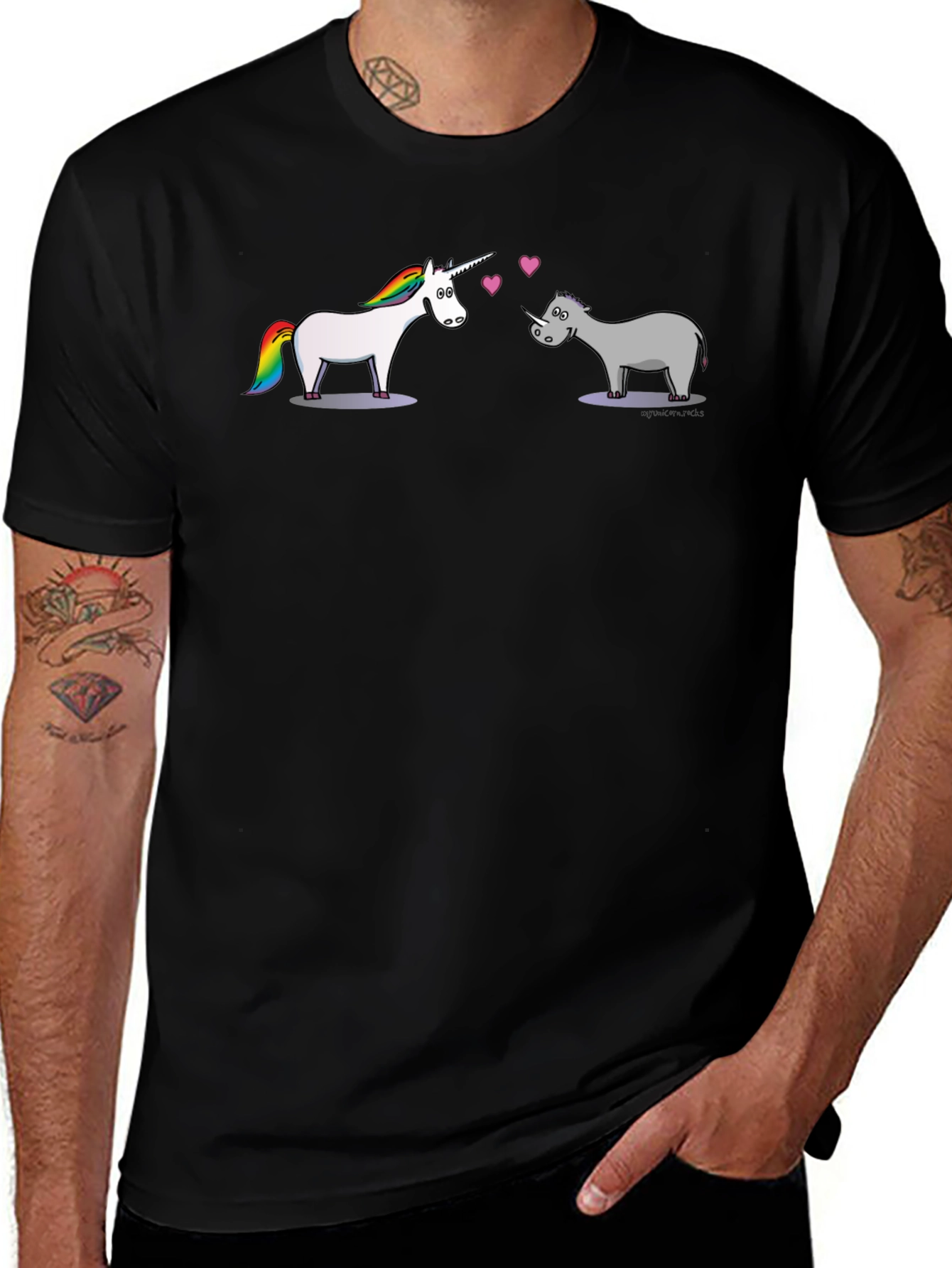 Unicorn Rhino Love Black T-Shirt