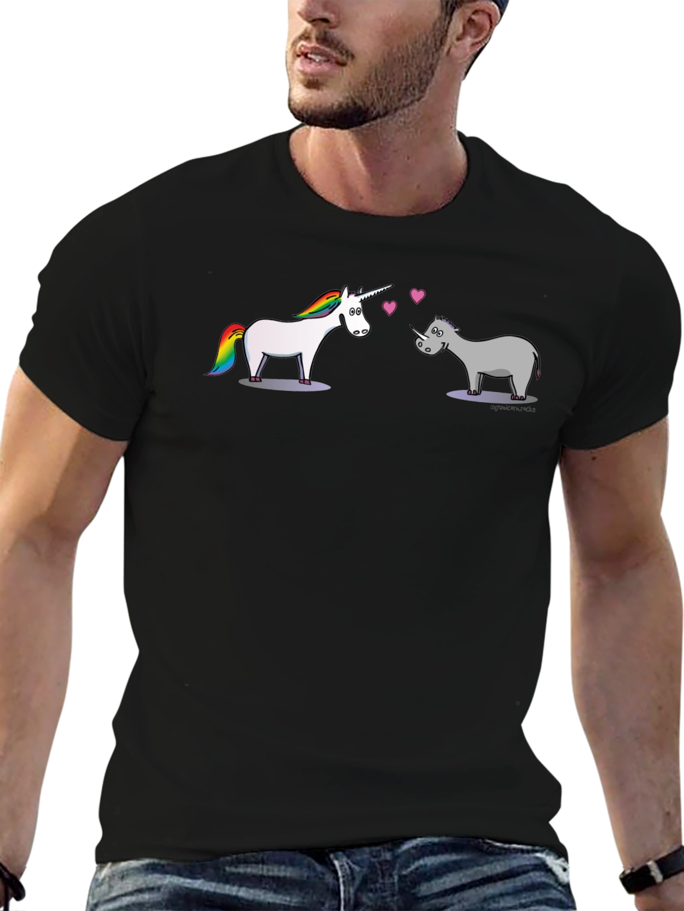 Unicorn Rhino Love Black T-Shirt