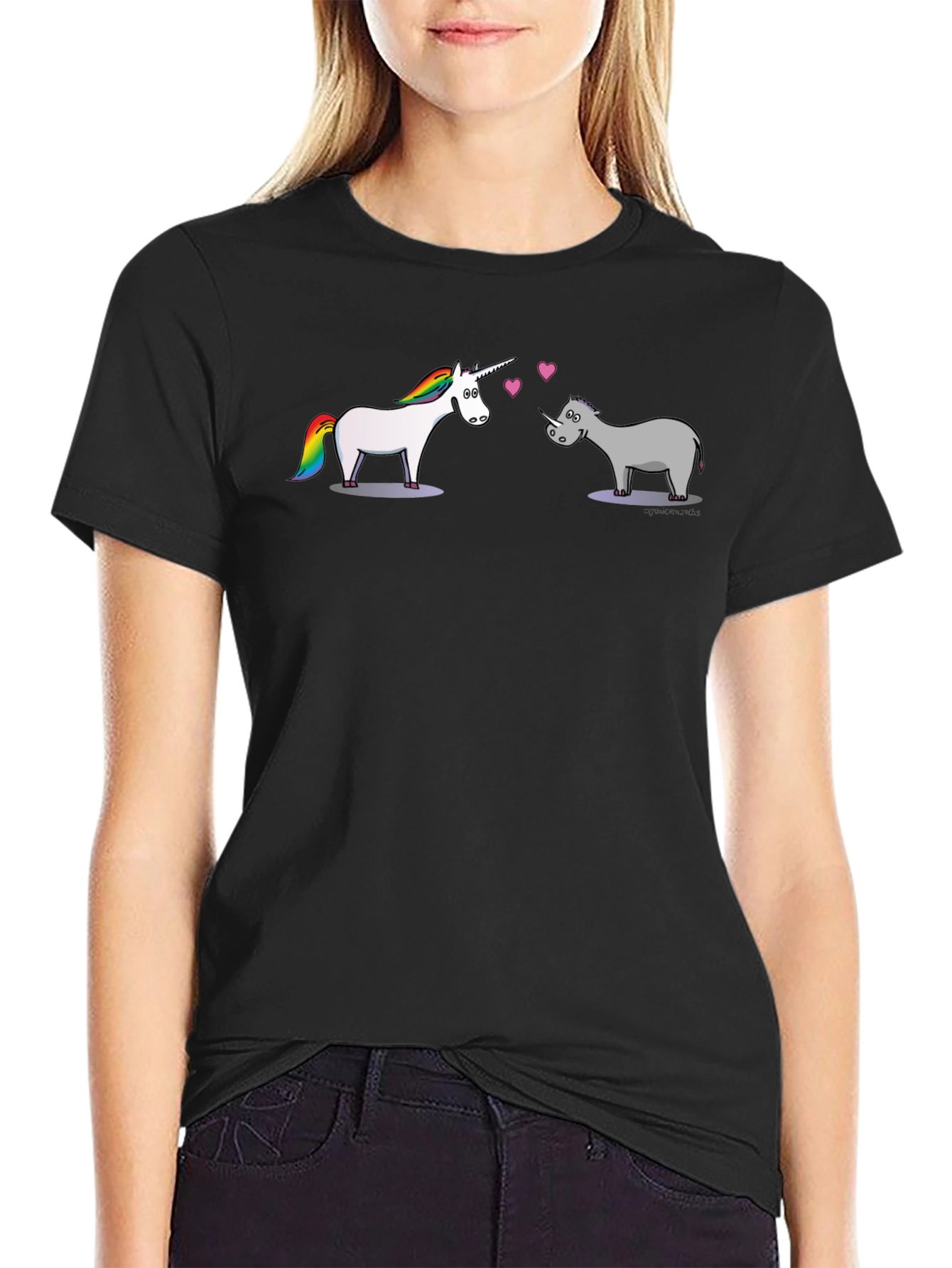 Unicorn Rhino Love Black T-Shirt