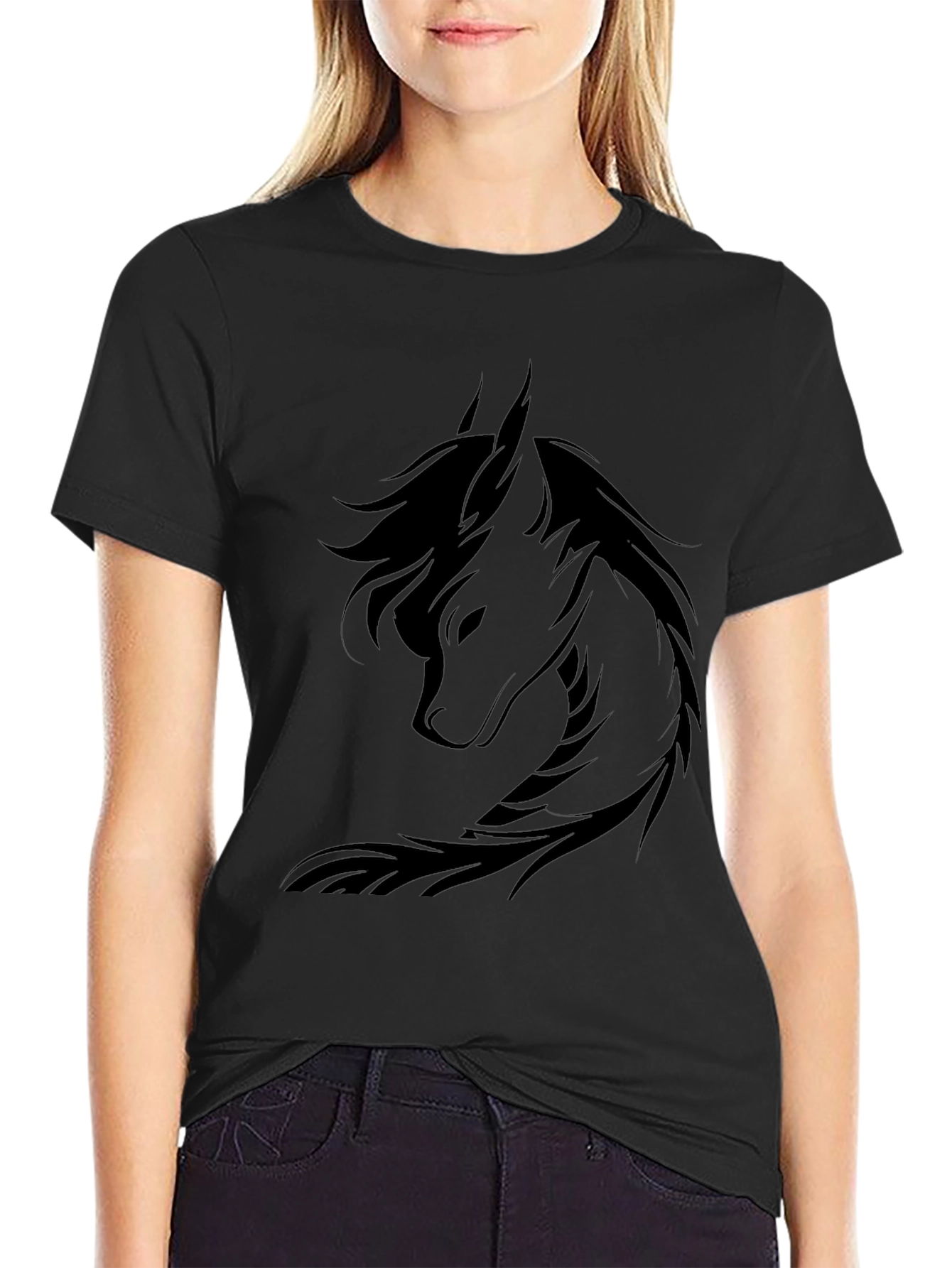Black T-Shirt with Wolf Graphic