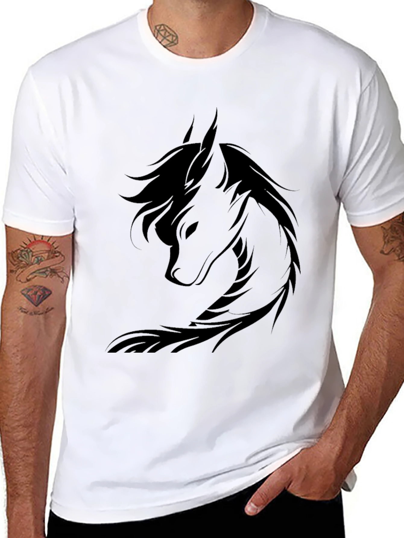 Black T-Shirt with Wolf Graphic