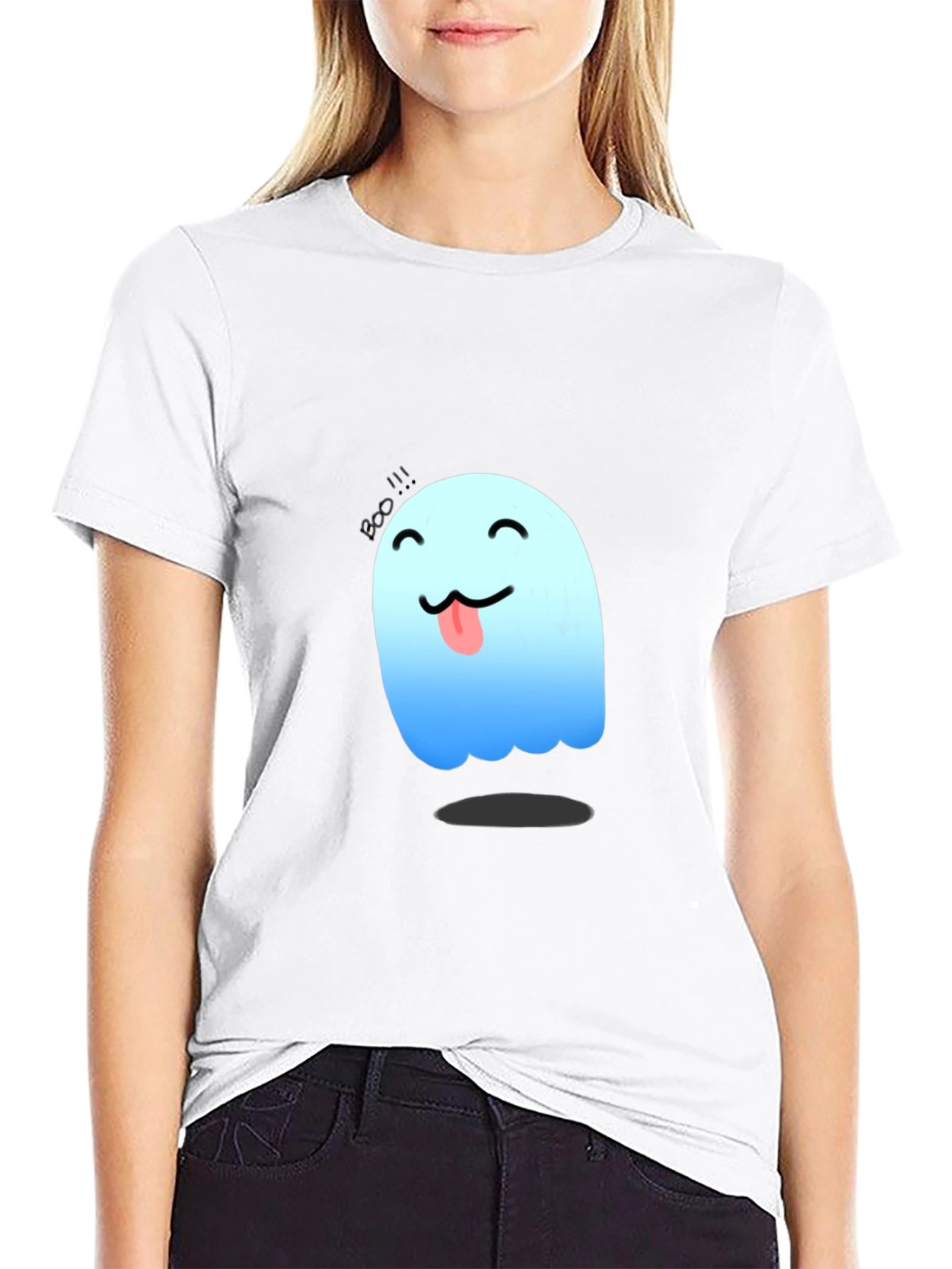Cute Ghost Graphic Tee - Black Cotton T-Shirt
