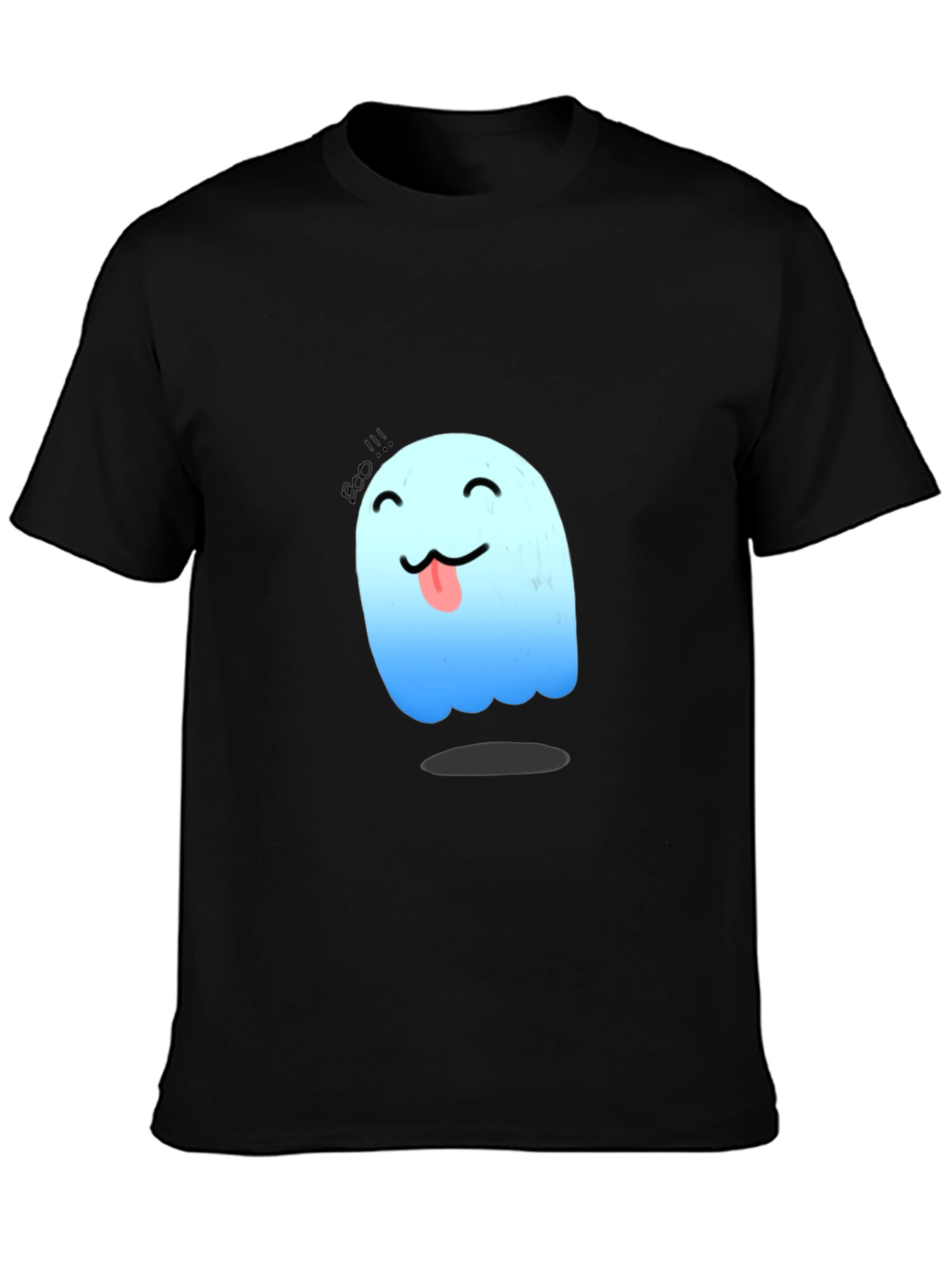 Cute Ghost Graphic Tee - Black Cotton T-Shirt