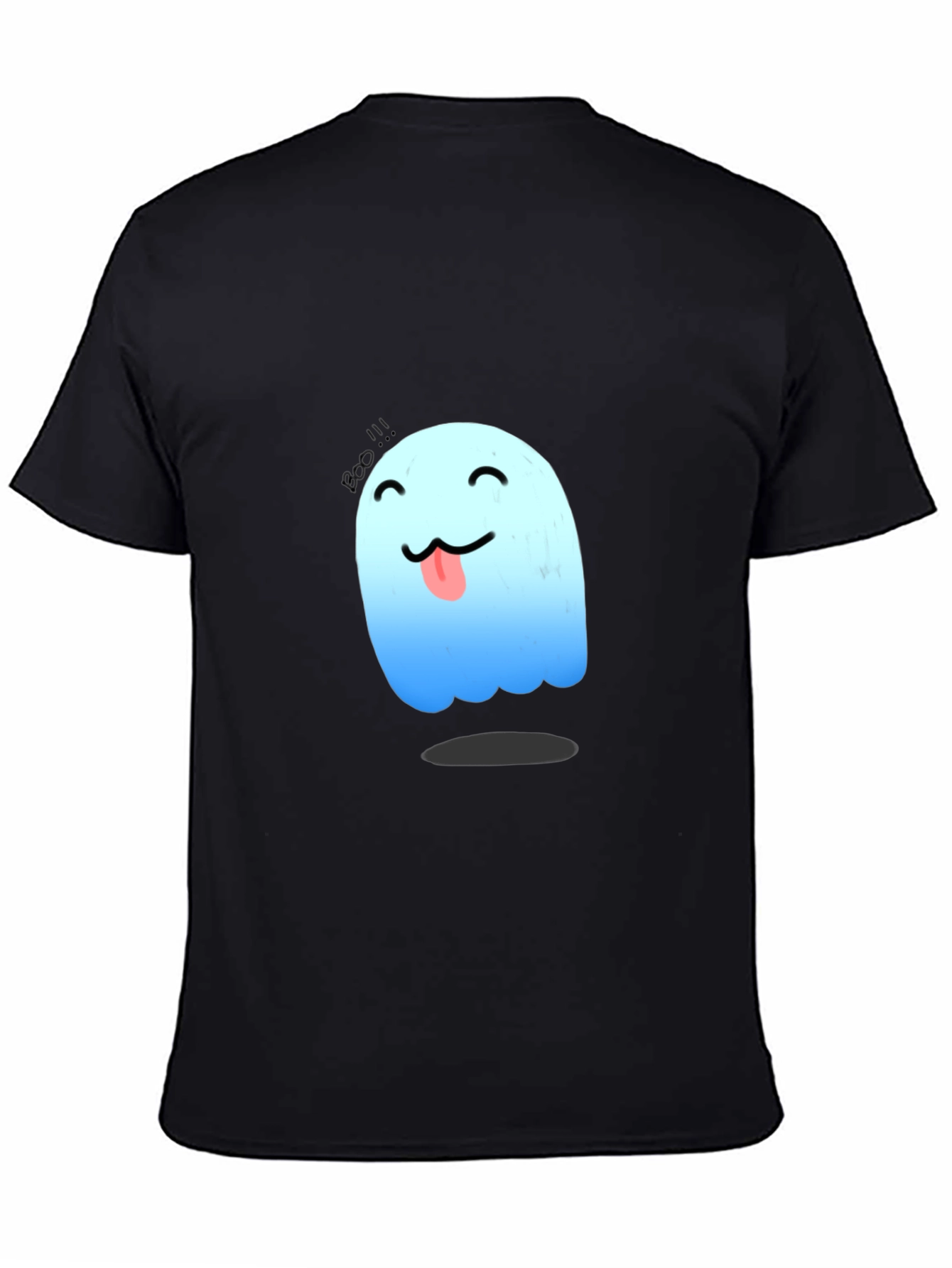 Cute Ghost Graphic Tee - Black Cotton T-Shirt
