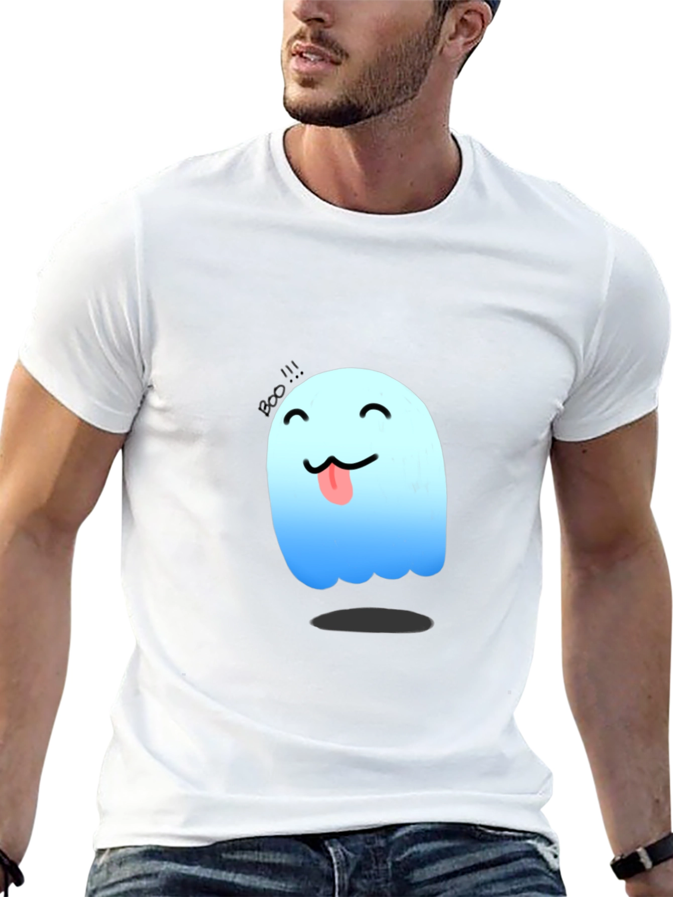 Cute Ghost Graphic Tee - Black Cotton T-Shirt