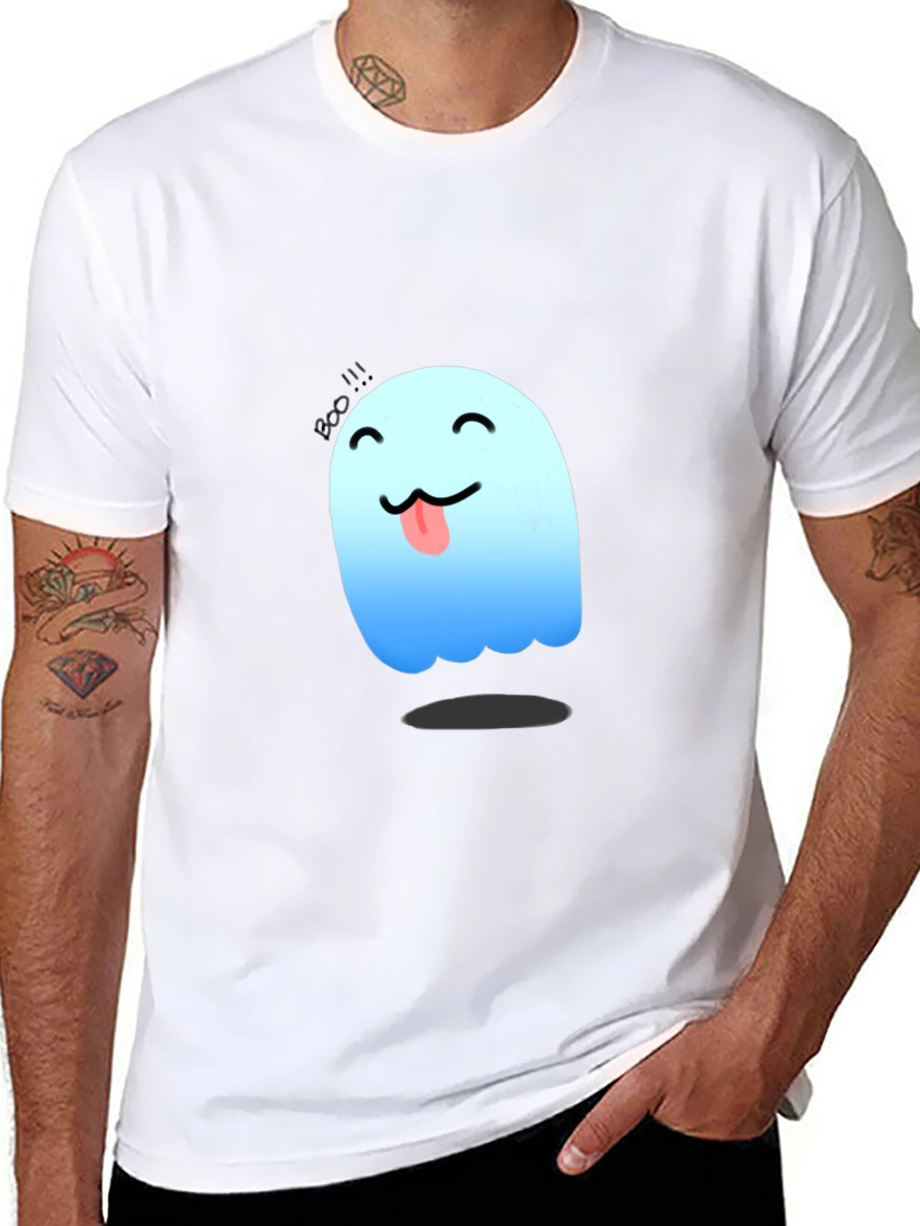 Cute Ghost Graphic Tee - Black Cotton T-Shirt